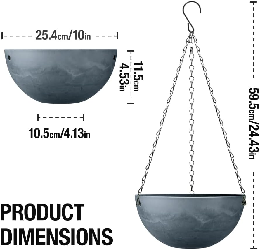 Marble Pattern 10 Inch Hanging Planter for Indoor Outdoor Plants, 2 Pack Hanging Planter Basket for Garden Home Decor Use (Gray)