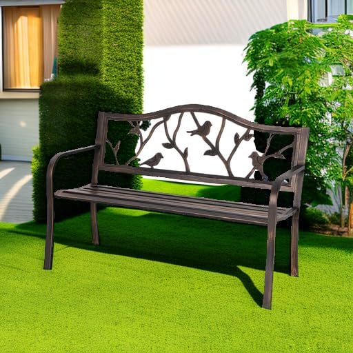 Sophia & William Outdoor Bench, Porch Bench, Garden Bench, Wrought Iron Bench with Backrest and Armrests, Bronze