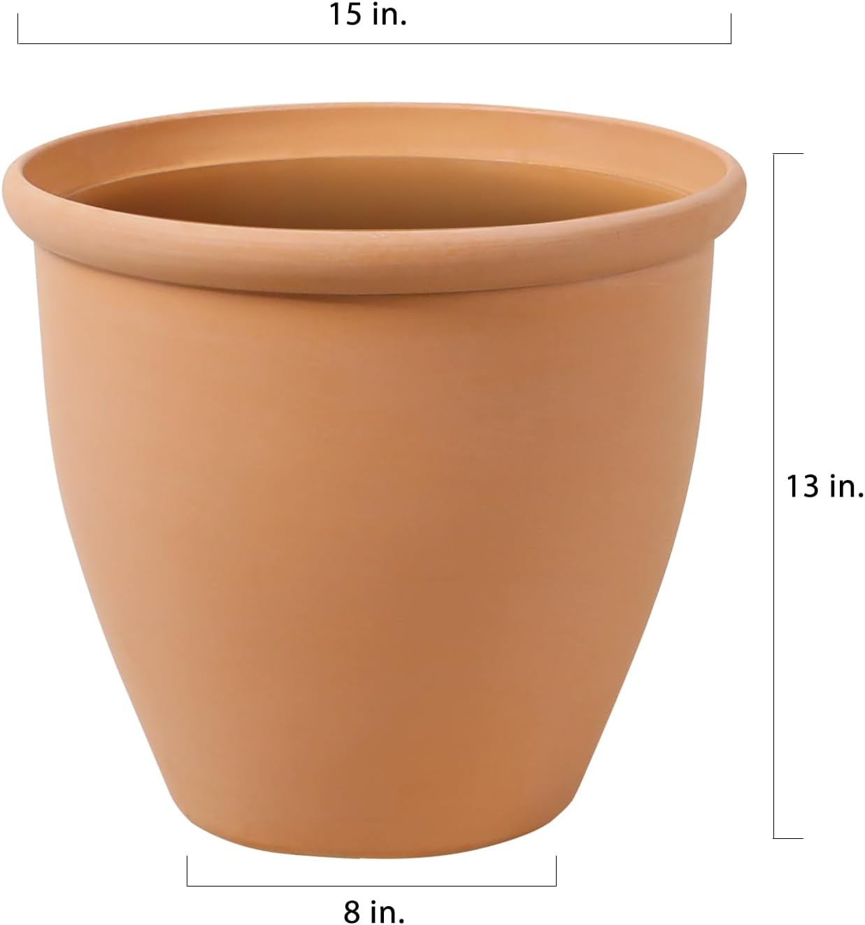 WORTH Garden 2-Pack 15" Dia. Round Planters - Large Terracotta Color Plastic Pots for Indoor & Outdoor Plants - Lightweight Decorative Flower Containers for Porch, Patio, Yard, or Deck