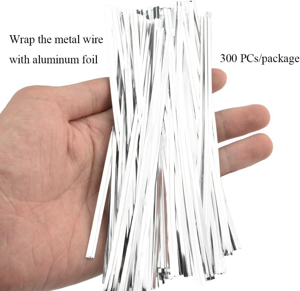HAHIYO 300Pcs 6inches Silver Metal Twist Ties Bread Candy Coffee Bag Ties Plant Garden Twist Ties for Cellophane Treat Bags Gift Wraping Bags Plastic Bags Halloween Party Cake Present Art Crafts