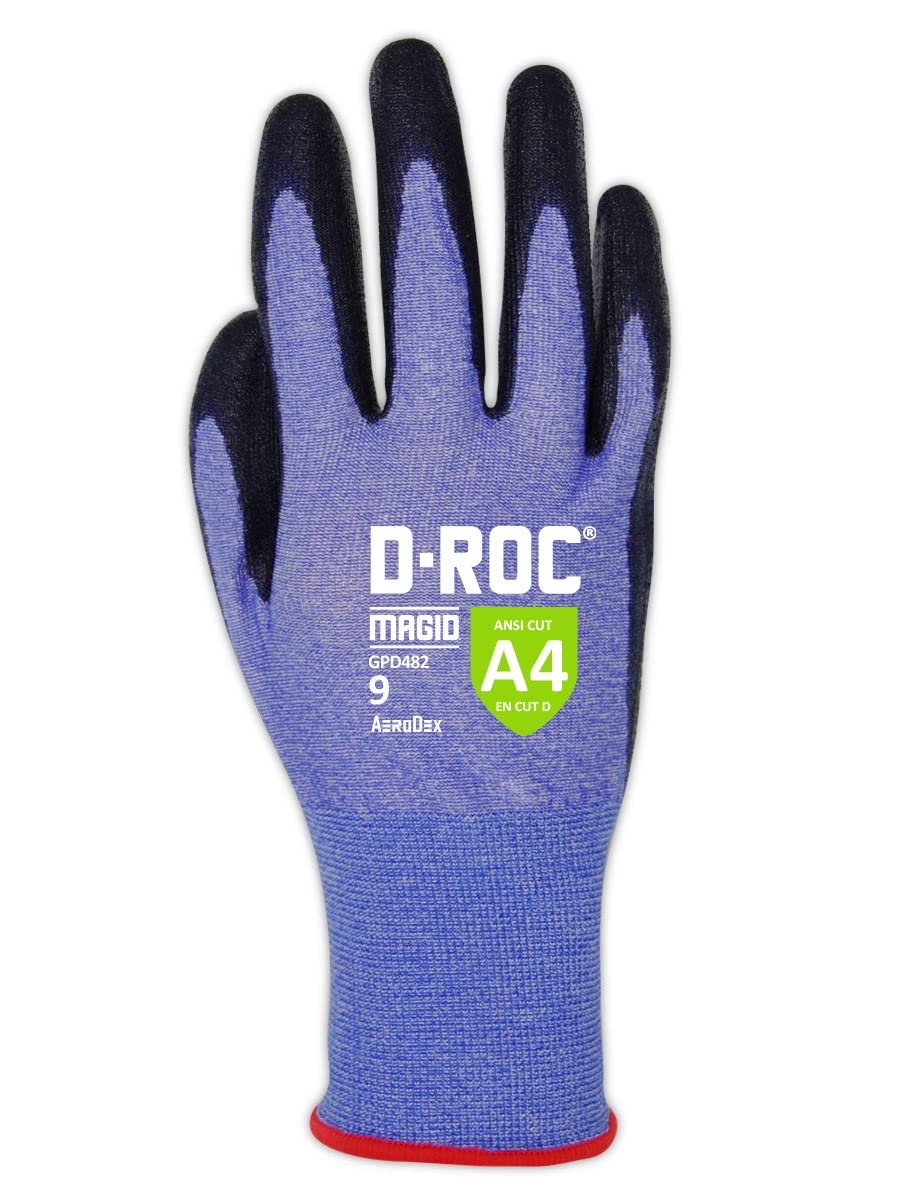 MAGID D-ROC ANSI A4 AeroDex Polyurethane Palm Coated Work Gloves, 12 Pairs, Size 5/2XS, GPD482