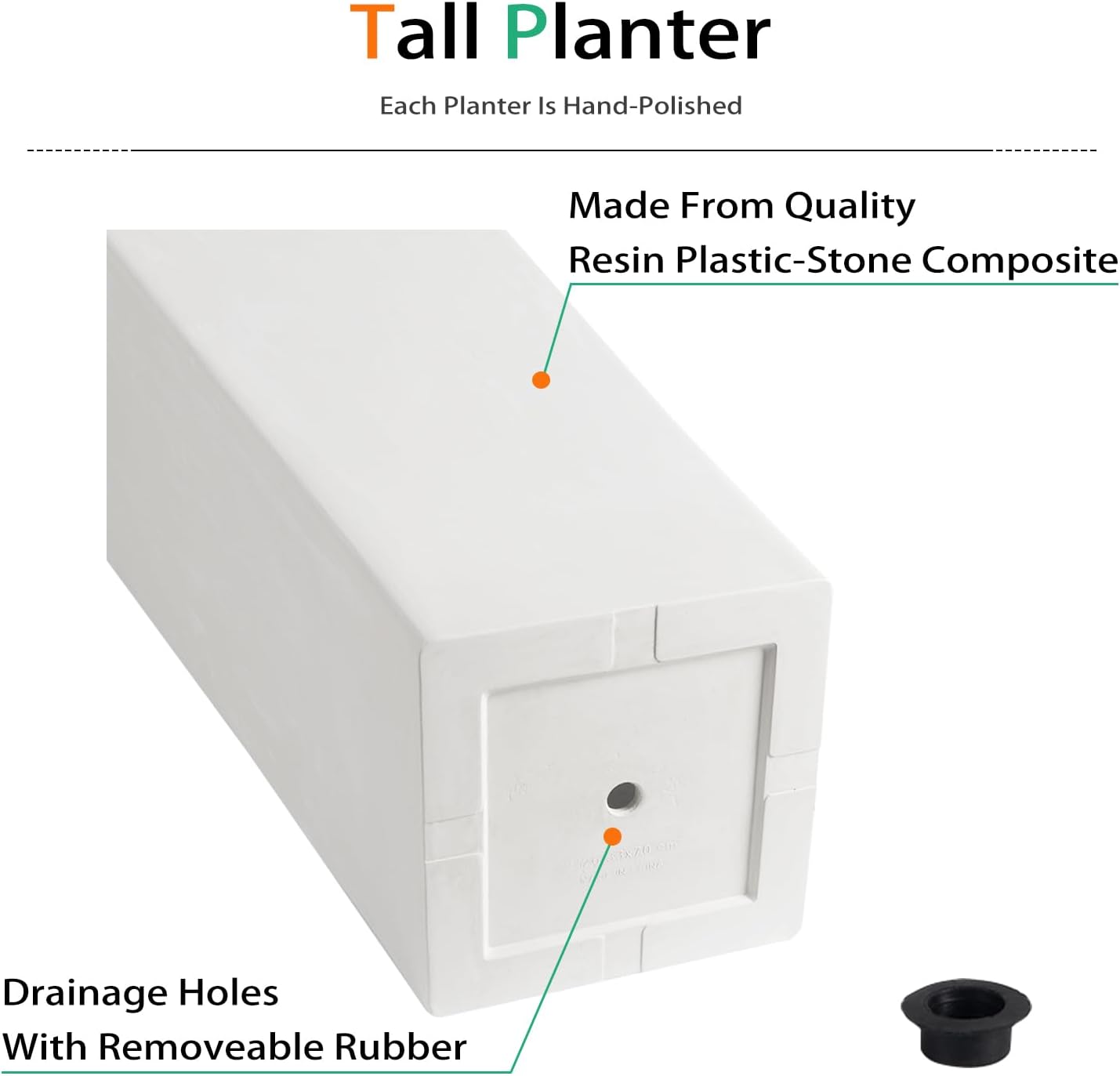 Tall Planters for Outdoor Plants, Large Resin Flower Pots for Garden, Front Porch, Patio, Indoor - Set of 2 (White, 32 inch - 2 Pack)