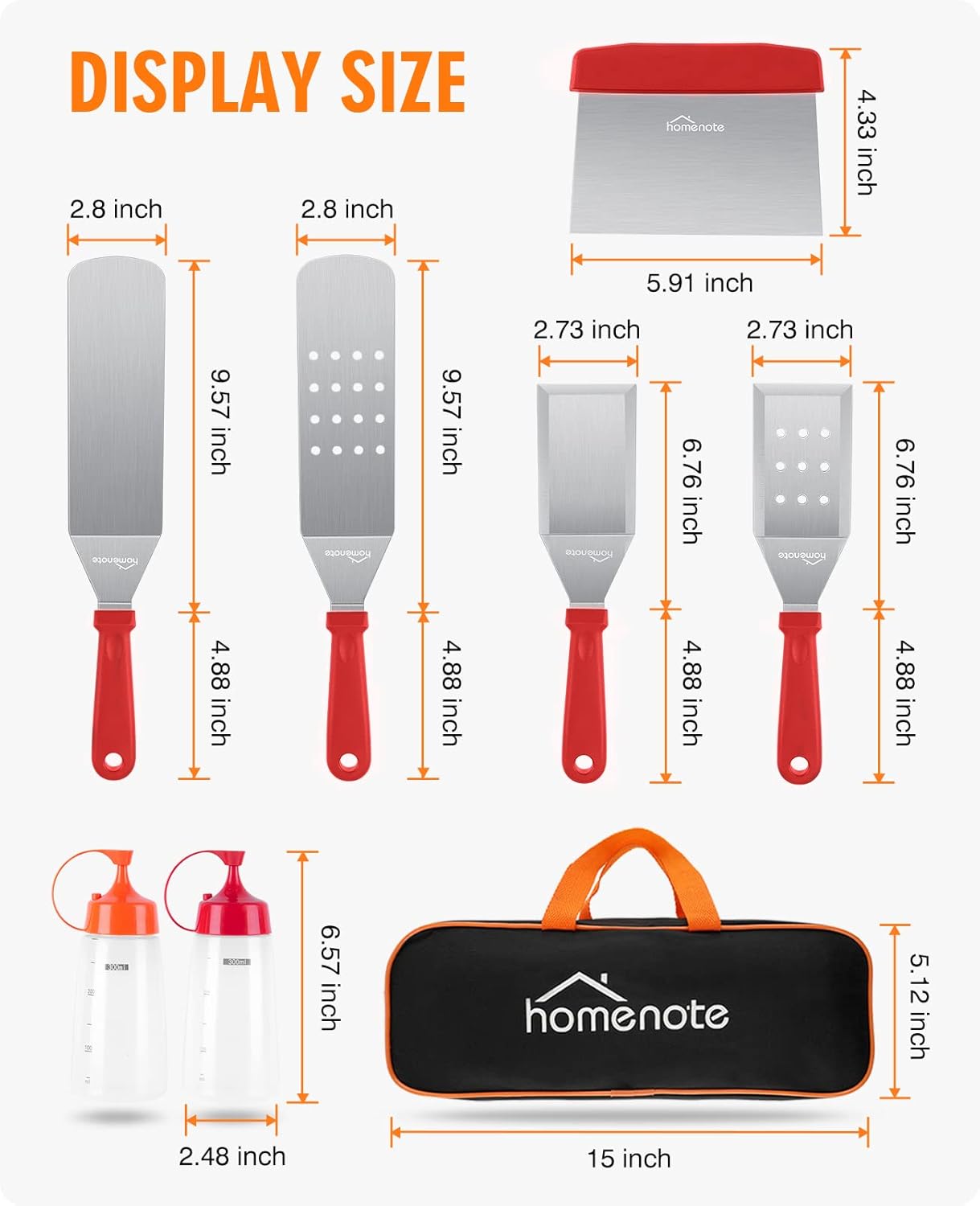 HOMENOTE Griddle Accessories Kit, Exclusive Griddle Tools Spatulas Set for Blackstone - 8 Pcs Commercial Grade Flat Top Grill Accessories - Great for Outdoor BBQ, Teppanyaki and Camping, Red
