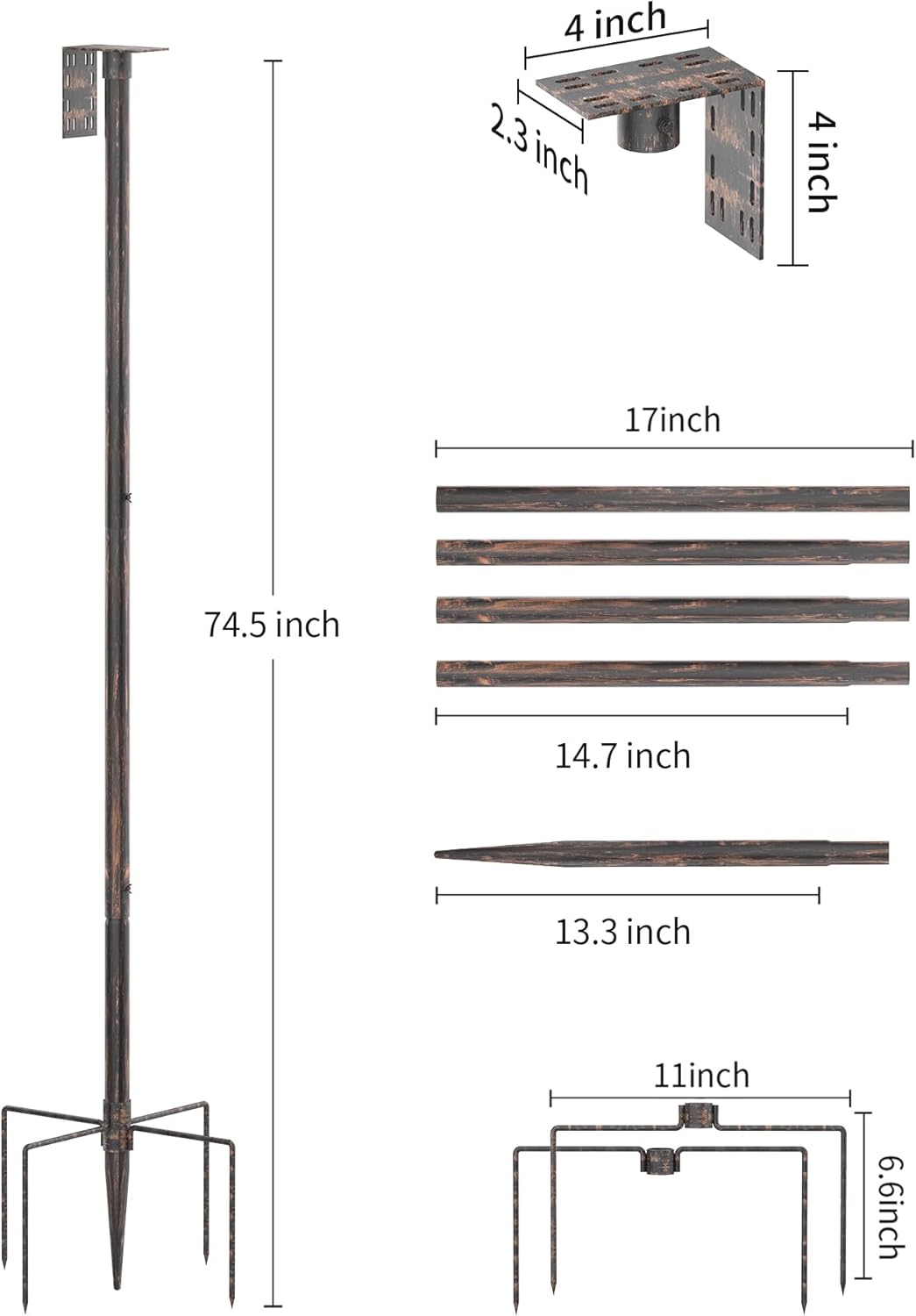 Bird Feeder Pole Stand – 74.5 Inch Height Feeding Station with 1-Inch Dia Heavy Duty for Hanging Feeders, Bird House Pole Mount Kit for Outdoor, Slip-Fit Connection,Copper Brushed