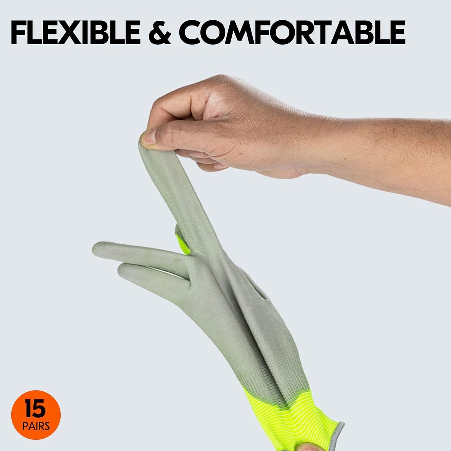 Vgo... 15-Pairs Safety Work Gloves, Gardening Gloves, Polyurethane Coated, Dipping Gloves, Latex Free (Size XL, Yellow, PU2103)