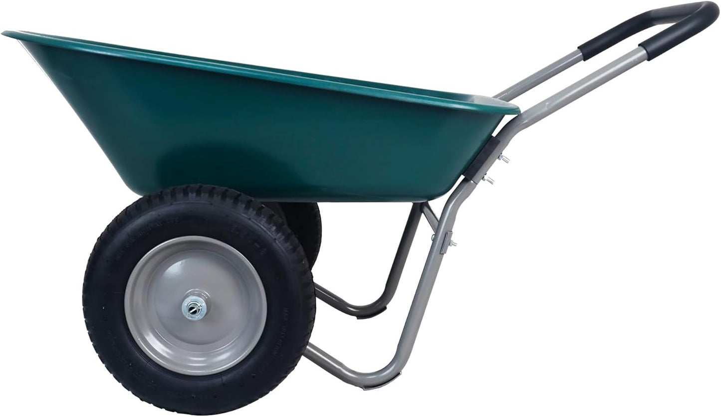 OLIXIS 2-Wheel Barrel Heavy-Duty Garden Wheelbarrow Cart with Pneumatic Tires, 5 Cu Ft Capacity & Built-in Stand – 300 lbs Load, Easy-Grip Handles, Lightweight, Green