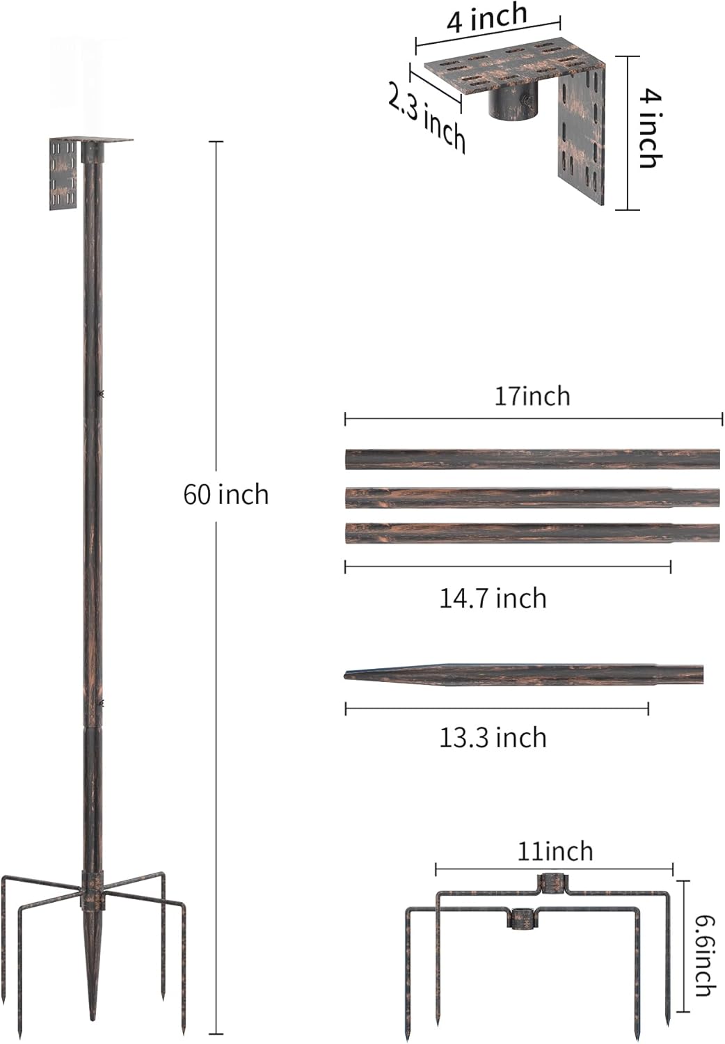 Bird Feeder Pole Stand – 60 Inch Height Feeding Station with 1-Inch Dia Heavy Duty for Hanging Feeders, Bird House Pole Mount Kit for Outdoor, Slip-Fit Connection,Copper Brushed