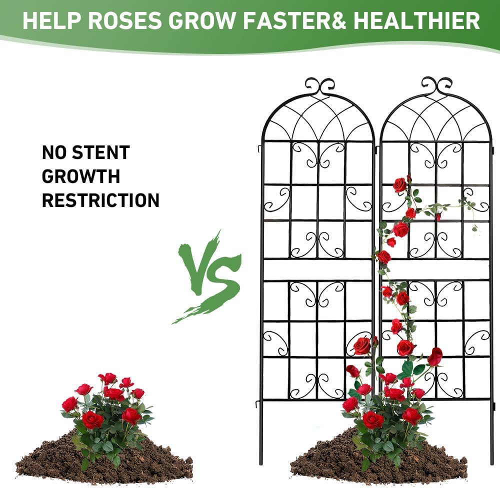 2 Pack 71x20in Garden Trellis, Black Metal Coating Rustproof Perfect for Supporting Climbing Plants Outdoor Roses, Vines, Flowers, and Vegetables