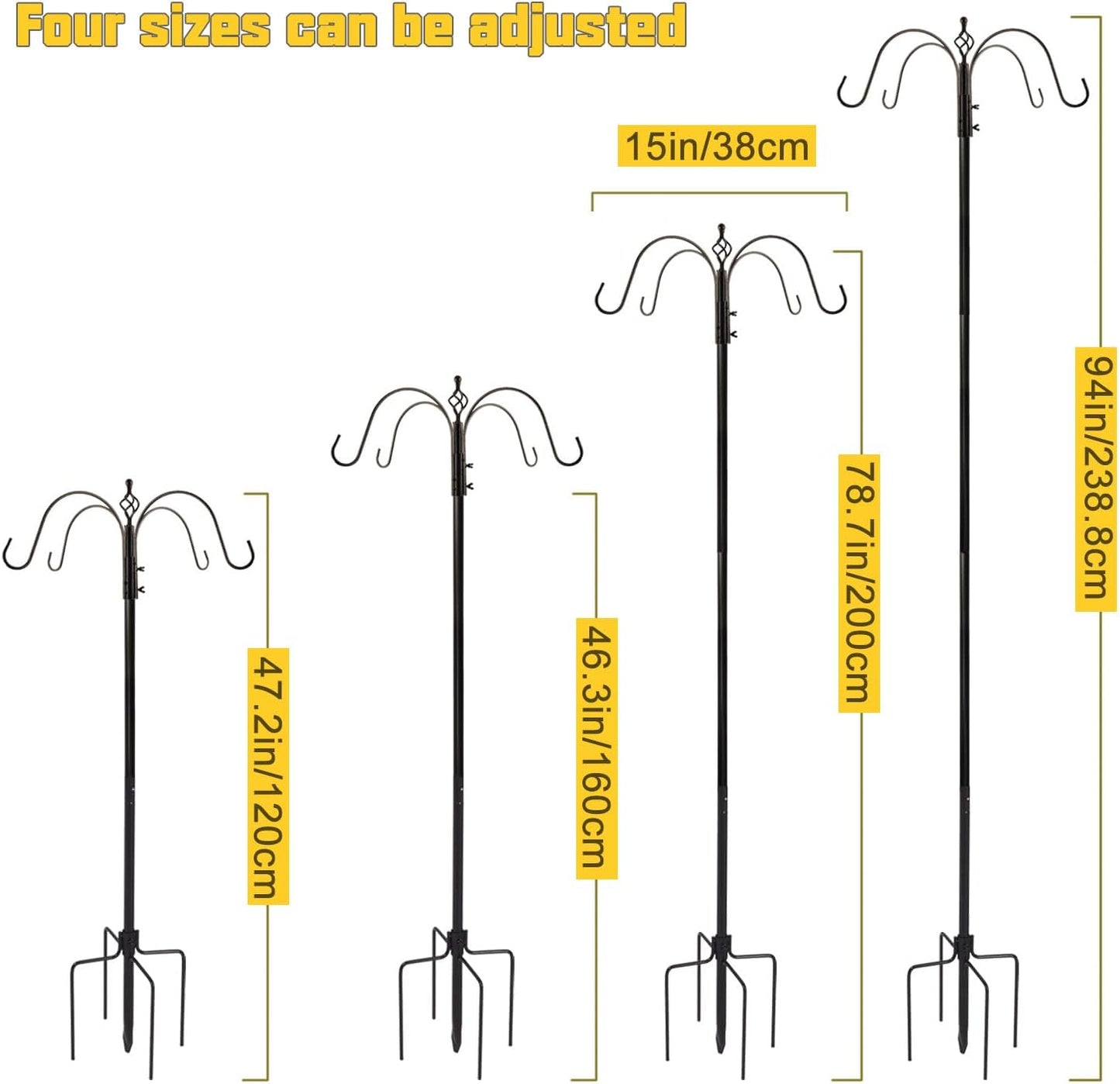 Bird Feeder Station with Suet Cage & Water Bowl Fruit Hook- Adjustable Pole, 6 Hanging Hooks for Wild Birds, Outdoor Garden Bird Feeding Kit