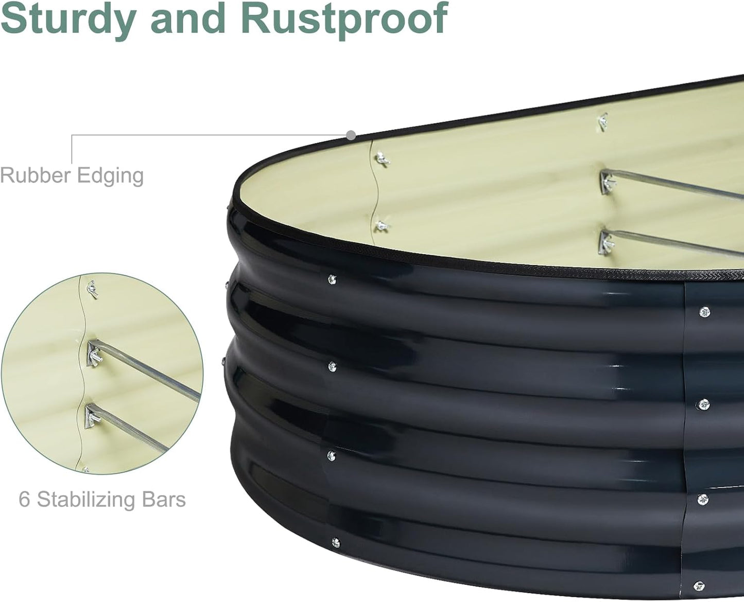 Galvanized Steel Raised Garden Bed 8x2ft Oval - 17" Tall 9-in-1 Modular Planter Box for Vegetables/Flowers, Rust-Proof Metal Outdoor Planters Rubber Edging (Grey)