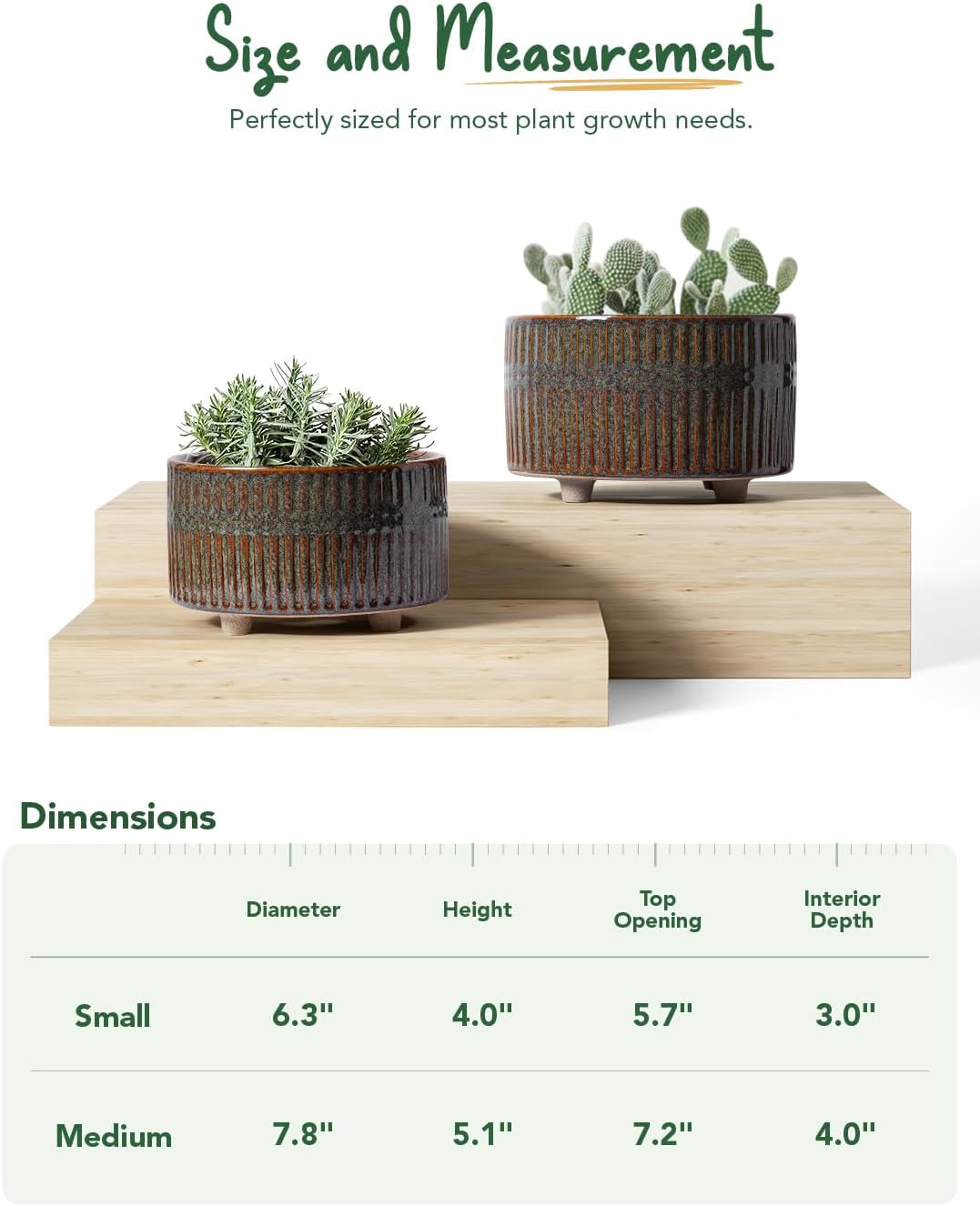 LE TAUCI Succulent Pots, 6.5+8 Inch Ceramic Pots for Plants Indoor, Shallow Round Succulent Planters with Drainage Hole, Set of 2, Reactive Glaze Black