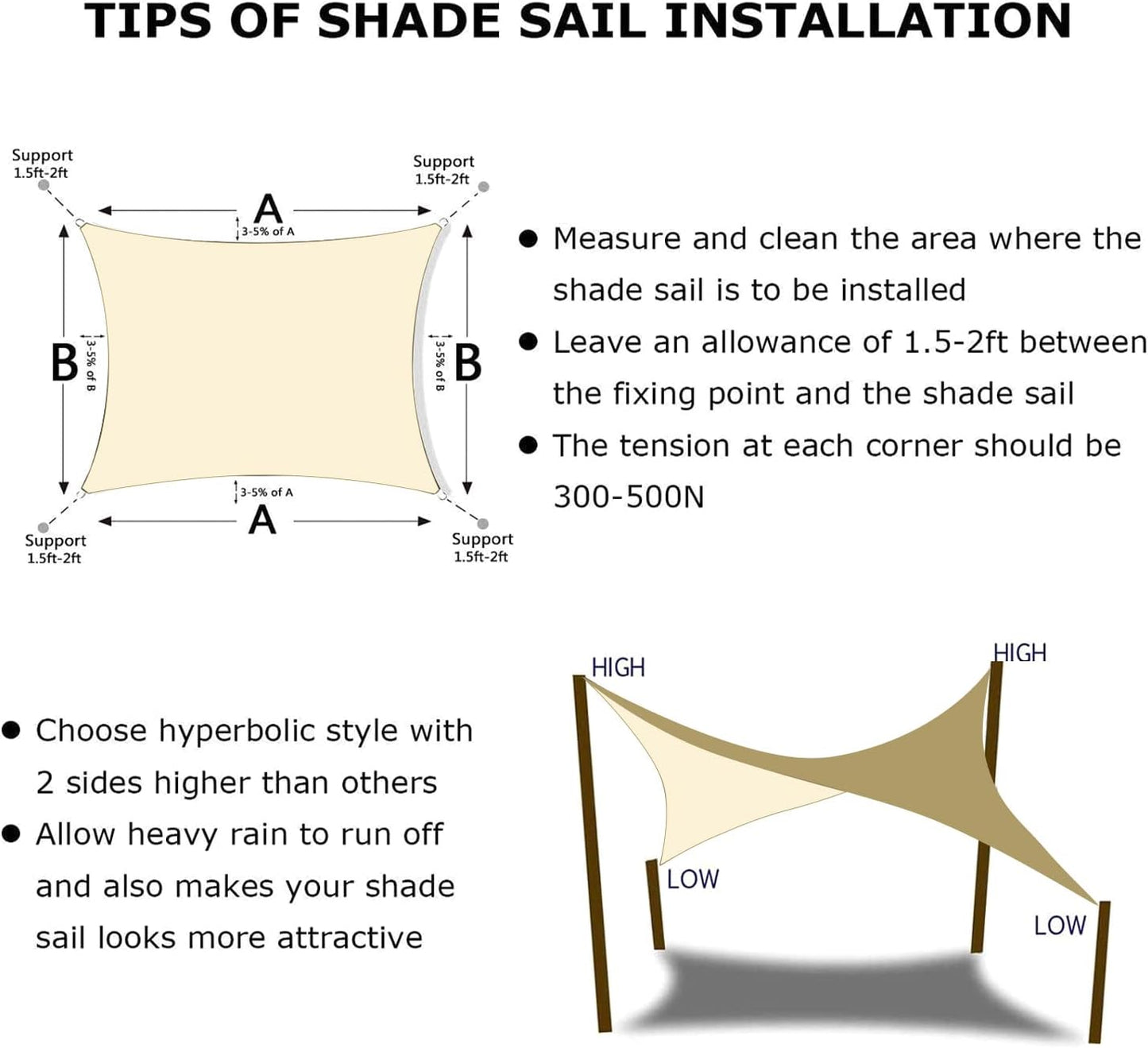KANAGAWA 8'X14' Cream Custom Size Sun Shade Sail Rectangle UV Block Canopy Cover for Patio Backyard Lawn Garden Outdoor (Customized Available)
