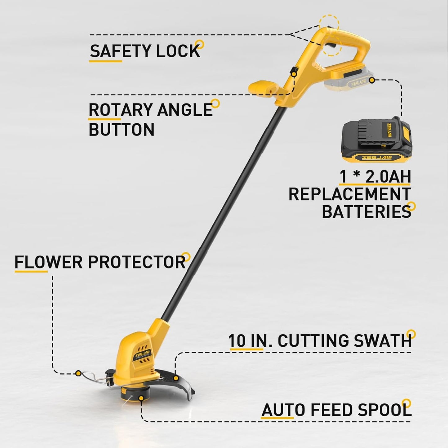 Cordless String Trimmer and Edger, 10 Inch 20V Weed Wacker Battery Operated Lawn Edger with 8 Pcs Replace Spool Trimmer Lines - 1 Batteries & Charger Included (10-inch)