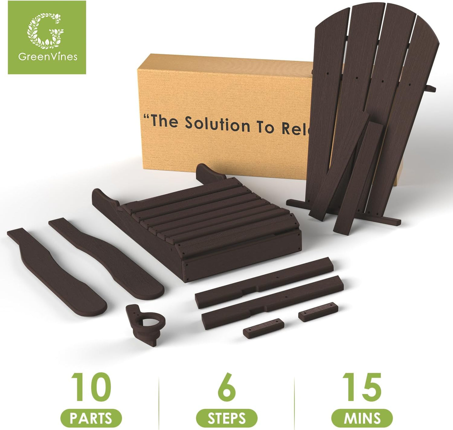 GREENVINES Folding-Adirondack-Chairs-Set-of-6 | Wood Grain | HDPE Plastic | Fire Pit Chair | All Weather | Cup Holder | Dark Brown | for Deck Backyard Patio Outdoor
