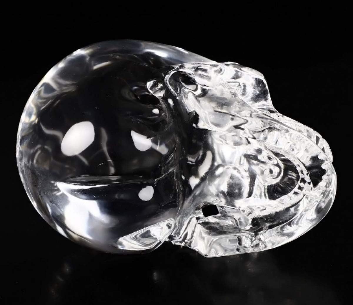 Skullis 5.0" K9 Crystal Skull, Hand Carved Gemstone Fine Art Sculpture, Reiki Healing Stone Statue.