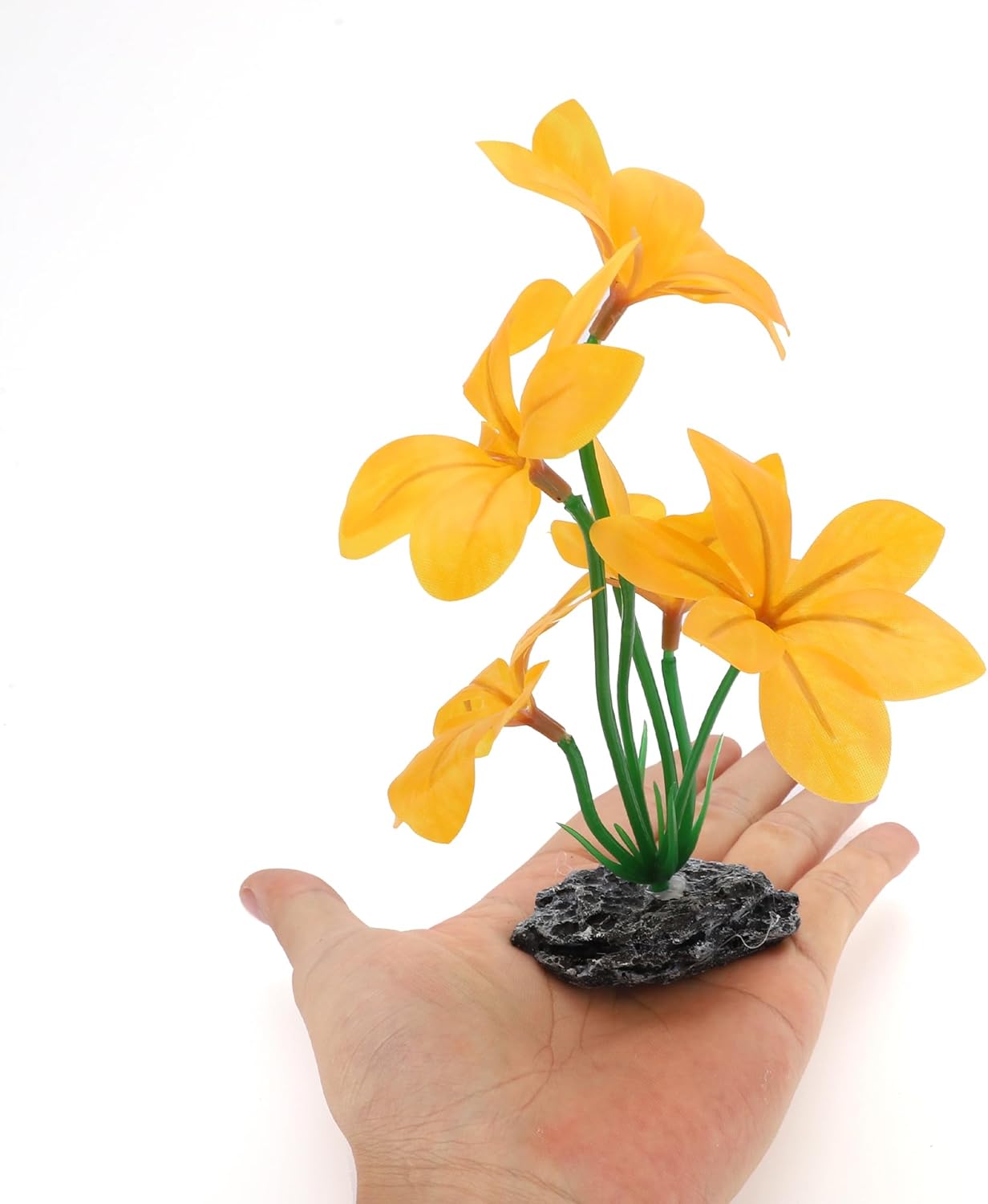 Aquarium Plastic Plants, Reptile Plant Decoration, Aquatic Plant Resin Decor, Betta Fish Tank Realistic Plants for Aquarium, 7.28" Height, Yellow