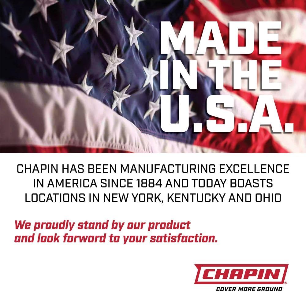 Chapin 16100 1-Gallon Made in USA Garden Pump Sprayer with Ergonomic Handle, Trigger Shut Off, Adjustable Cone Nozzle and in-Tank Filter, for Spraying Weeds, Insects, Fertilizers, Translucent White