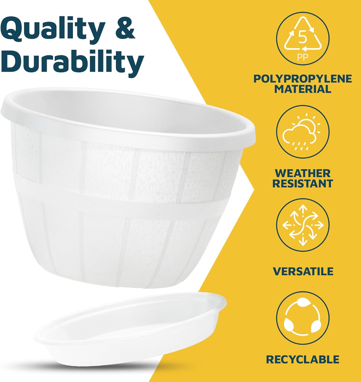 10-Inch Whiskey Barrel Planters Outdoor Pack of 2 - Durable Plastic Plant Pots for Indoor & Outdoor Use with Drainage & Saucer, Lightweight Rustic Barrel Planters for Flowers, Herbs & Small Plants