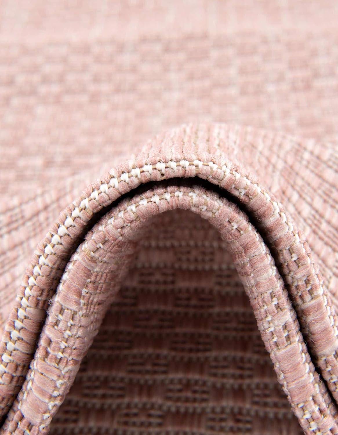 Unique Loom Collection Casual Transitional Solid Heathered Indoor/Outdoor Flatweave Area Rug (4' 1" Round, Whisper Pink/Ivory)