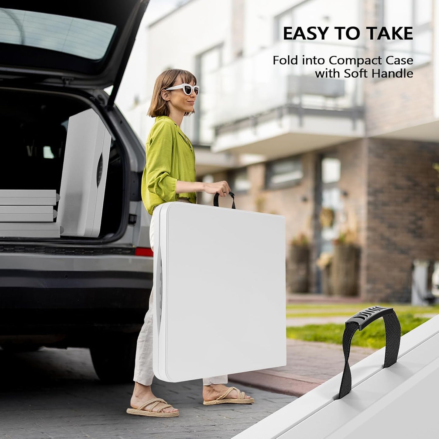 VINGLI 4 FT Plastic Folding Camping Table,3-Level Adjustable Height, Portable in/Outdoor Party Picnic Dining Desk, Garden Soccer Multipurpose Entertaining Activities,White