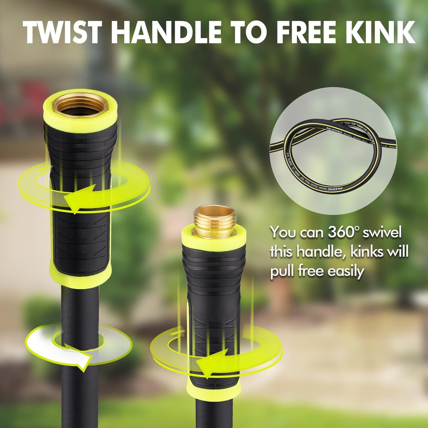 Garden Hose 5FT - PHLEX PRO Heavy-Duty Premium 5/8'' Rubber 3-Layer Water Hose - Innovation Flexible Hybrid Lightweight Water Hose with Full Brass Male to Female Fittings