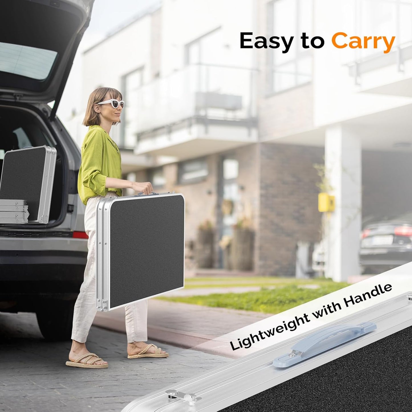 VINGLI 3FT Small Camping Table Adjustable Height Aluminum Folding Table for Picnic Party BBQ, Plastic RV Suitcase Table Portable Lightweight Fold Up Utility Outdoor Tables with Carrying Handle …