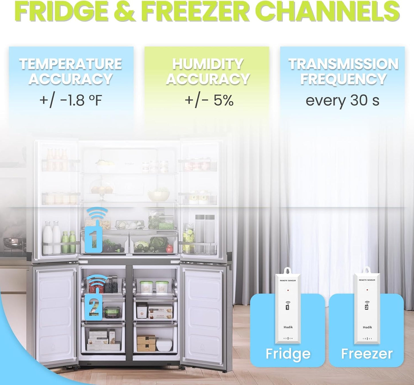 Wireless Freezer Thermometer with Alarm Refrigerator Thermometer, Fridge Freezer Alarm Thermometer Digital with 3 Adjustable Backlight and 330FT Remote Range for Kitchen Home Restaurant (Black)