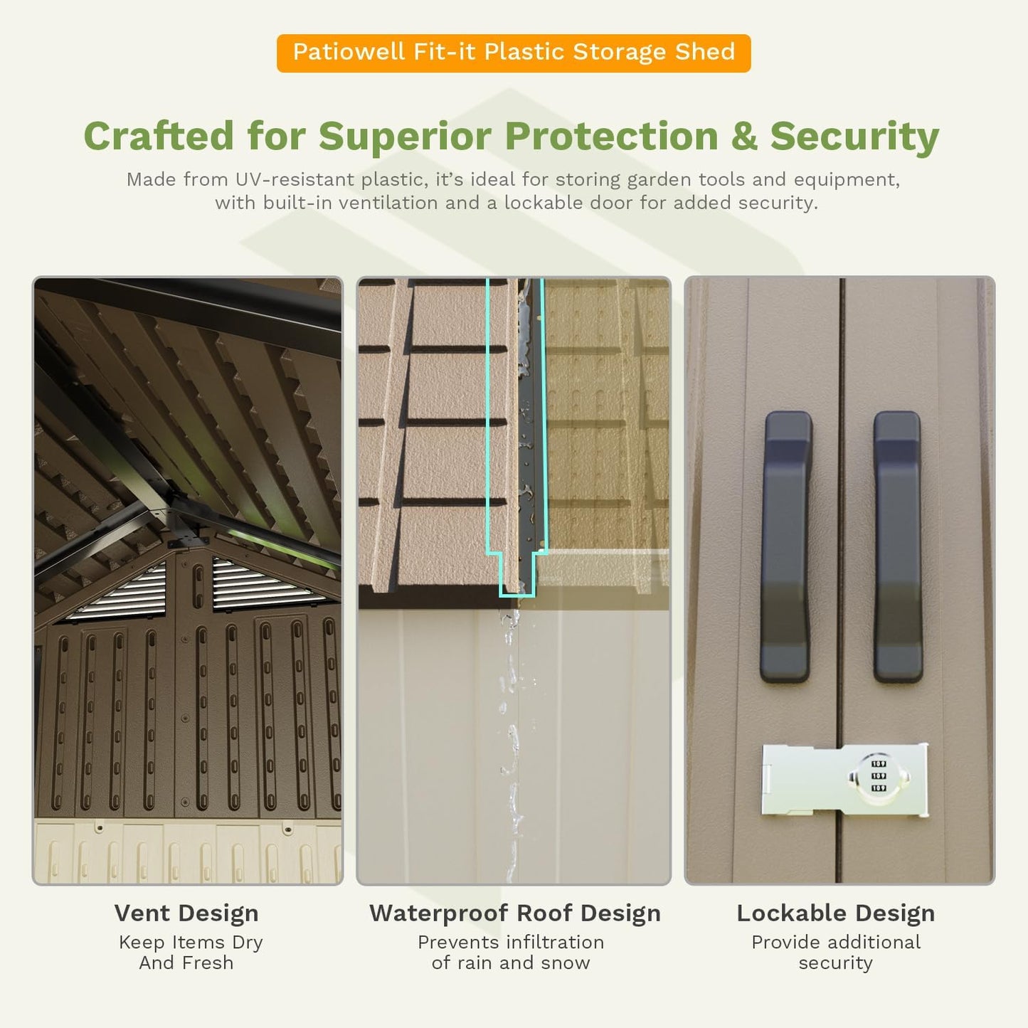 Patiowell 8 x 10 FT Resin Outdoor Storage Shed with Floor, Plastic Shed with Window and Lockable Door for Garden, Backyard, Tool Storage Use, Easy to Install in Brown (Kick-it Shed)