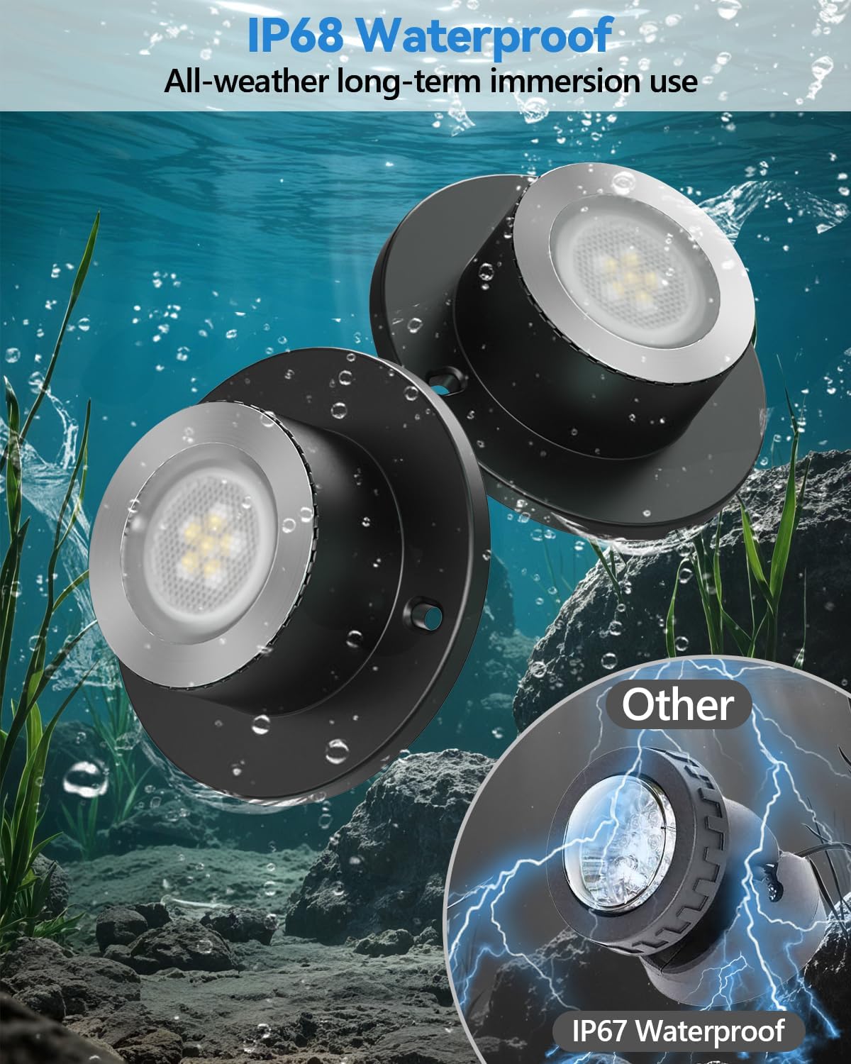 HIBOITEC LED Pond Lights, RGB Underwater Fountain Light with 12V Timer Transformer, Photocell Light Sensor, IP68 Waterproof Outdoor Underwater Lights for Outdoor Ponds Garden, 6 Pack