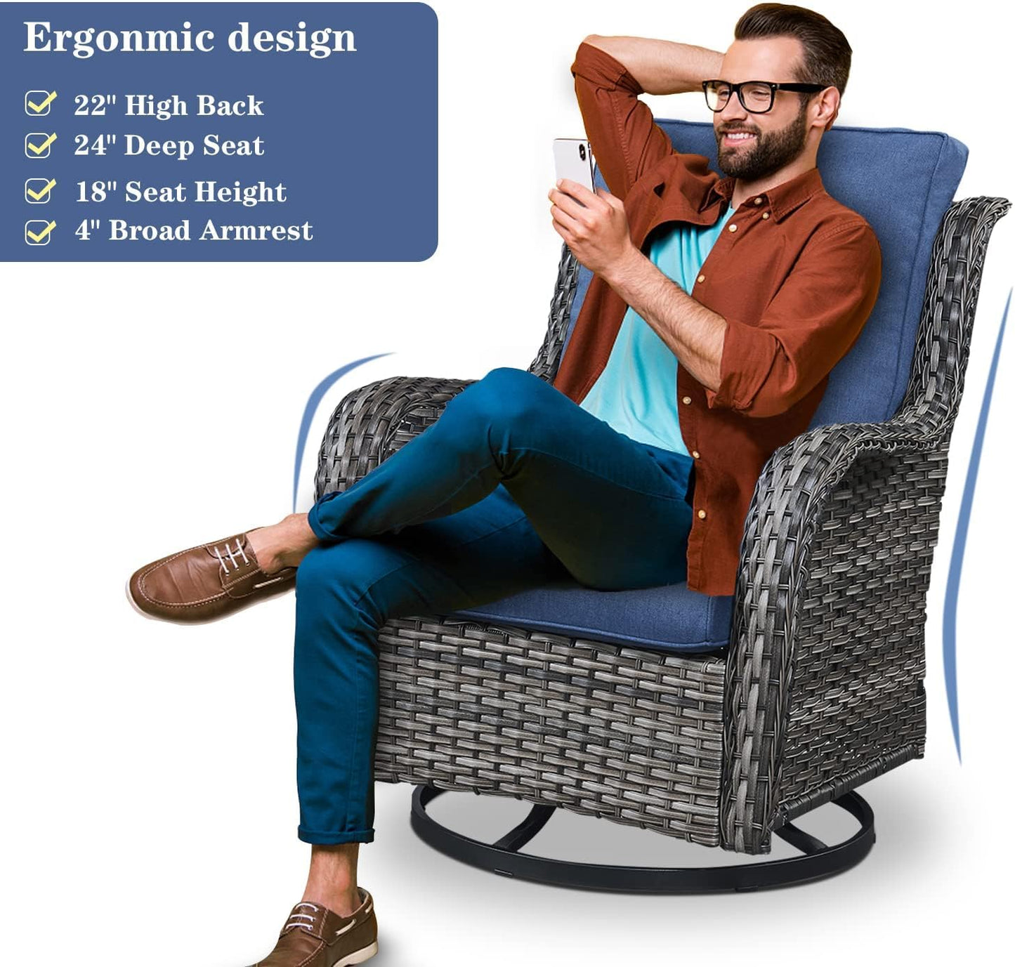 4 Piece Patio Furniture Set with Fire Pit Table - 41inch 50000 BTU Propane Fire Pit Table with High Back Loveseat Glider Chair and 2 Swivel Rocker Chair for Casual Gathering