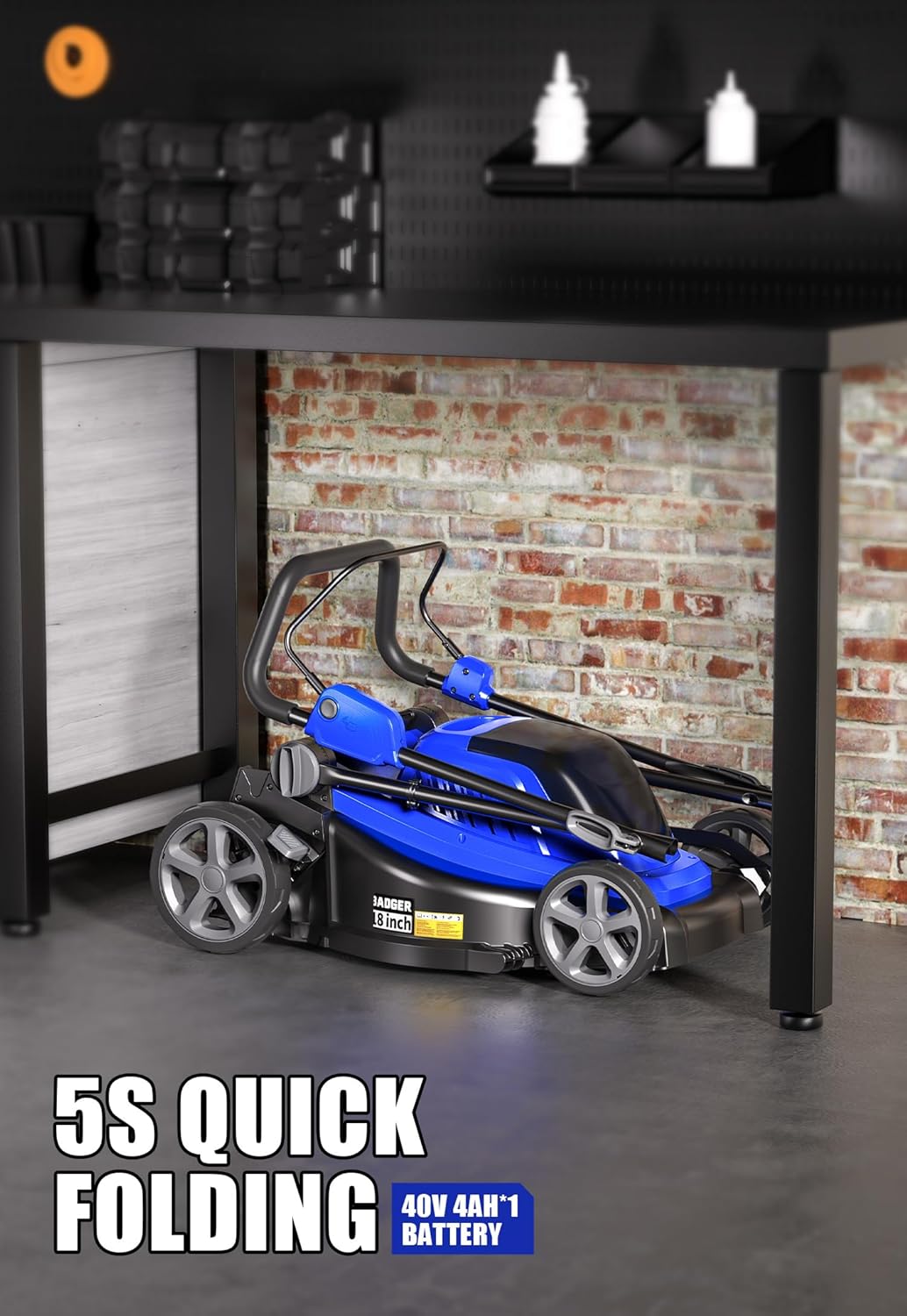 WILD BADGER POWER Lawn Mower 40V Brushless 18" Cordless, 5 Cutting Height Adjustments Electric Lawn Mower, Quickly Folding Within 5’s, 4.0AH Battery and Super Charger Included.