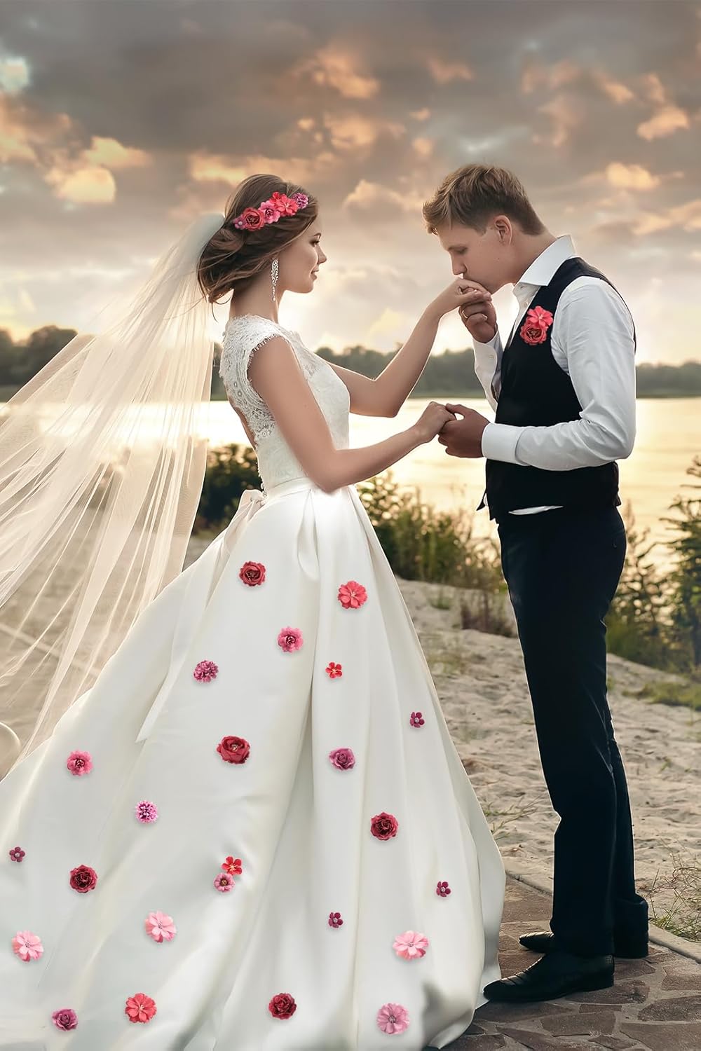 Faux Flower Heads Mini Red Artificial Flower Heads Fake Peony Daisy Rose Flowers Multicolor Small Silk Daisy Flower Heads for Craft Garland Wedding Party DIY Home Decoration,2-4 cm