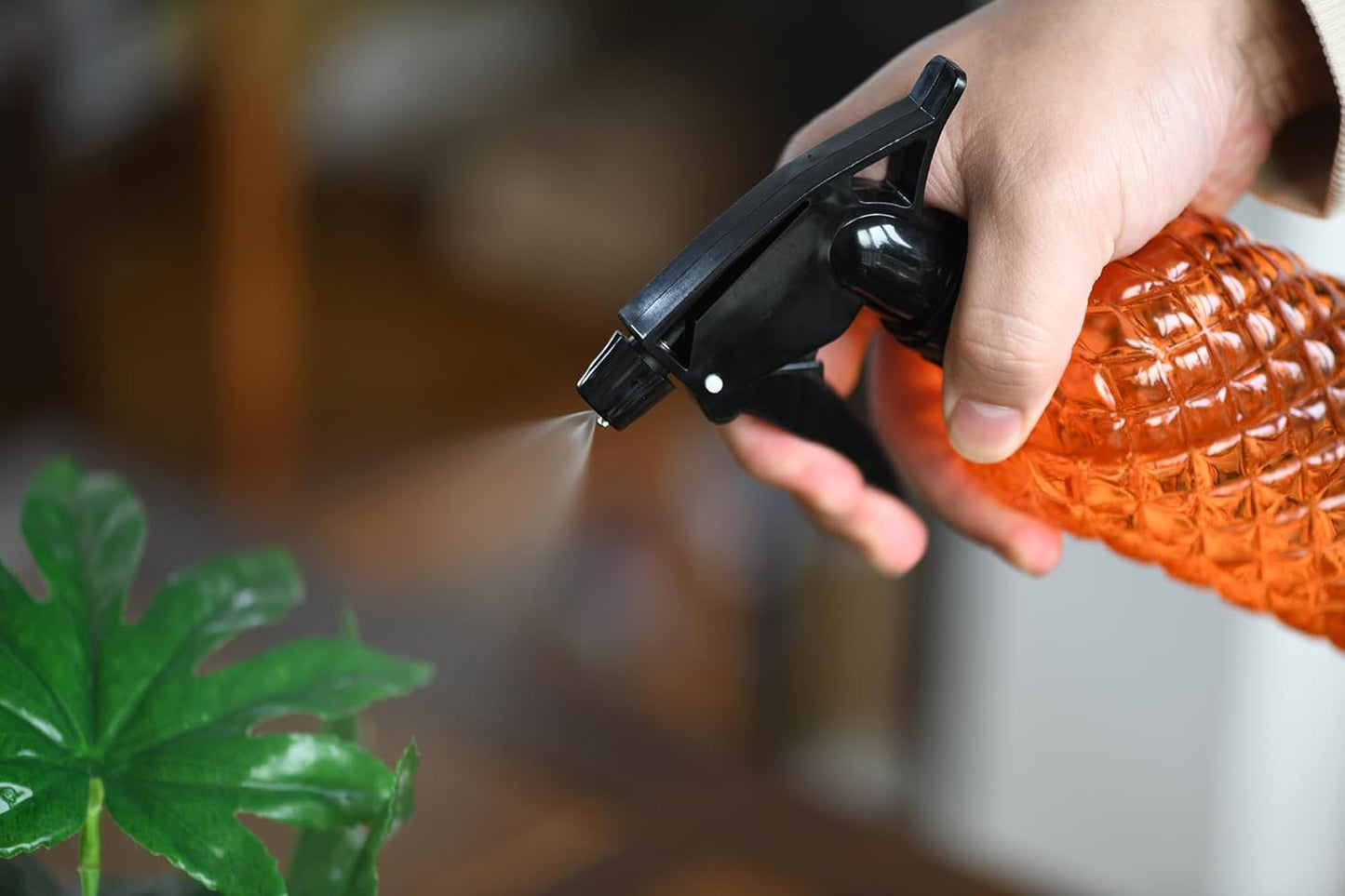 Glass Handheld Spray Bottle - 12oz Refillable Bottle ,Adjustable Nozzle Watering Can for Garden Plants Cleaning Solutions (Orange)