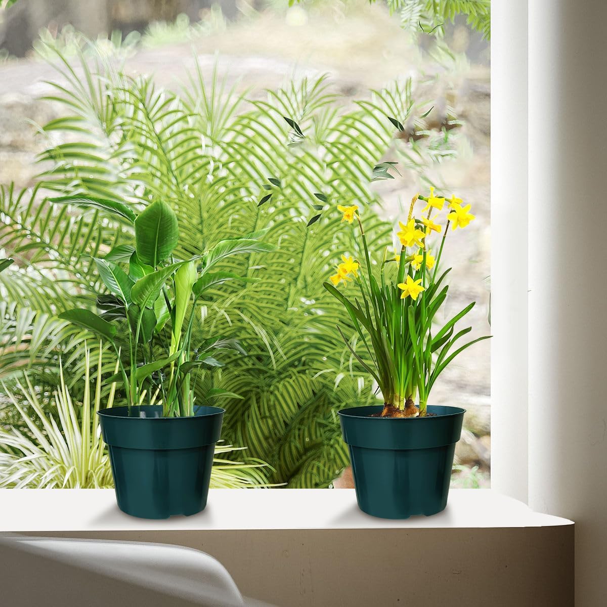 50 Pack 6 Inch Nursery Pots, Planting Grow Plastic Flower Pots, Thick Planters with Drainage Holes for Outdoor/Indoor Plants Succulent Herb (Green)