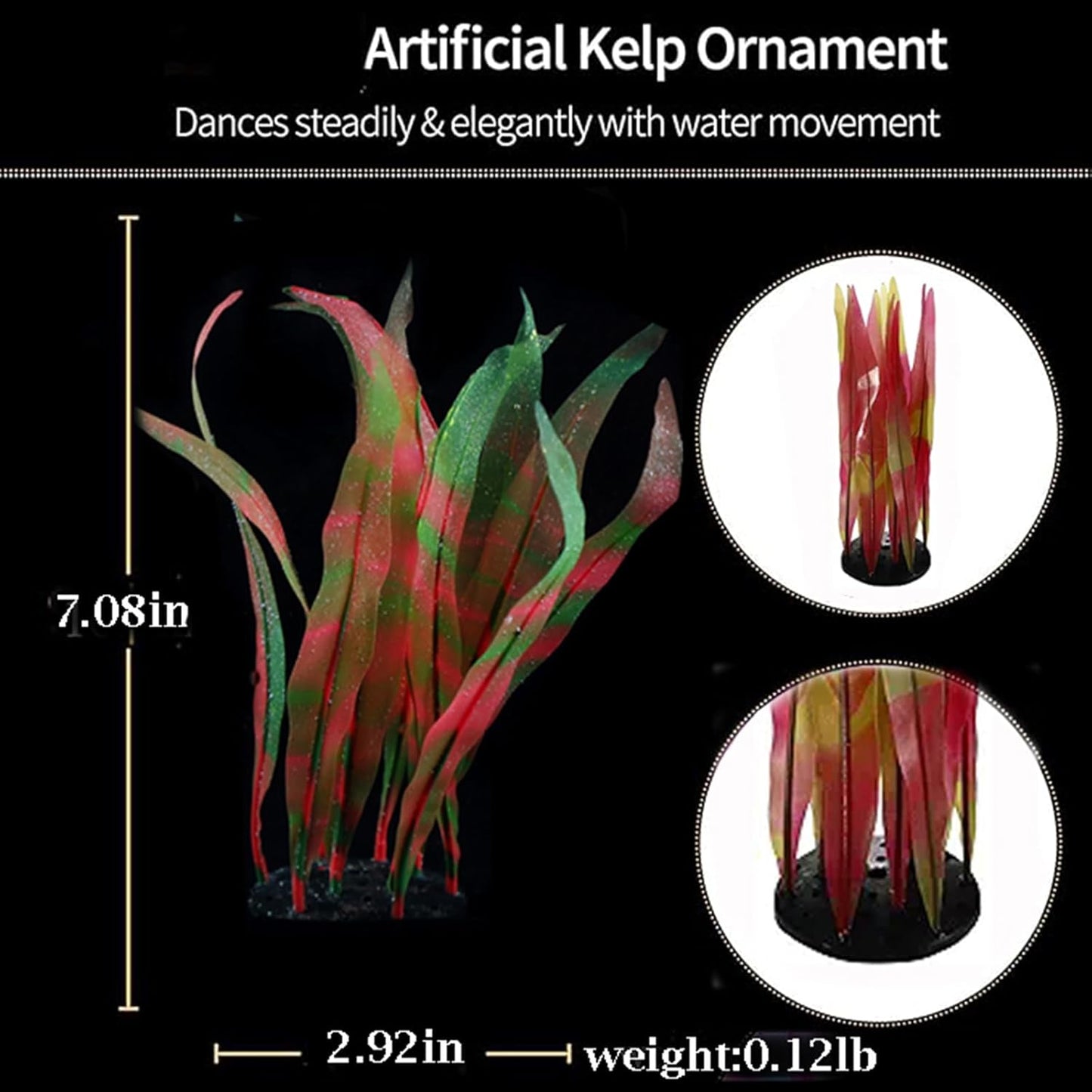2Pcs Soft Silicone Aquarium Plants Glowing Kelp Fish Tank Plants Decor Artificial Aquarium Plant Decoration Simulation Artificial Water Grass for Fish Tank,Red,7inch