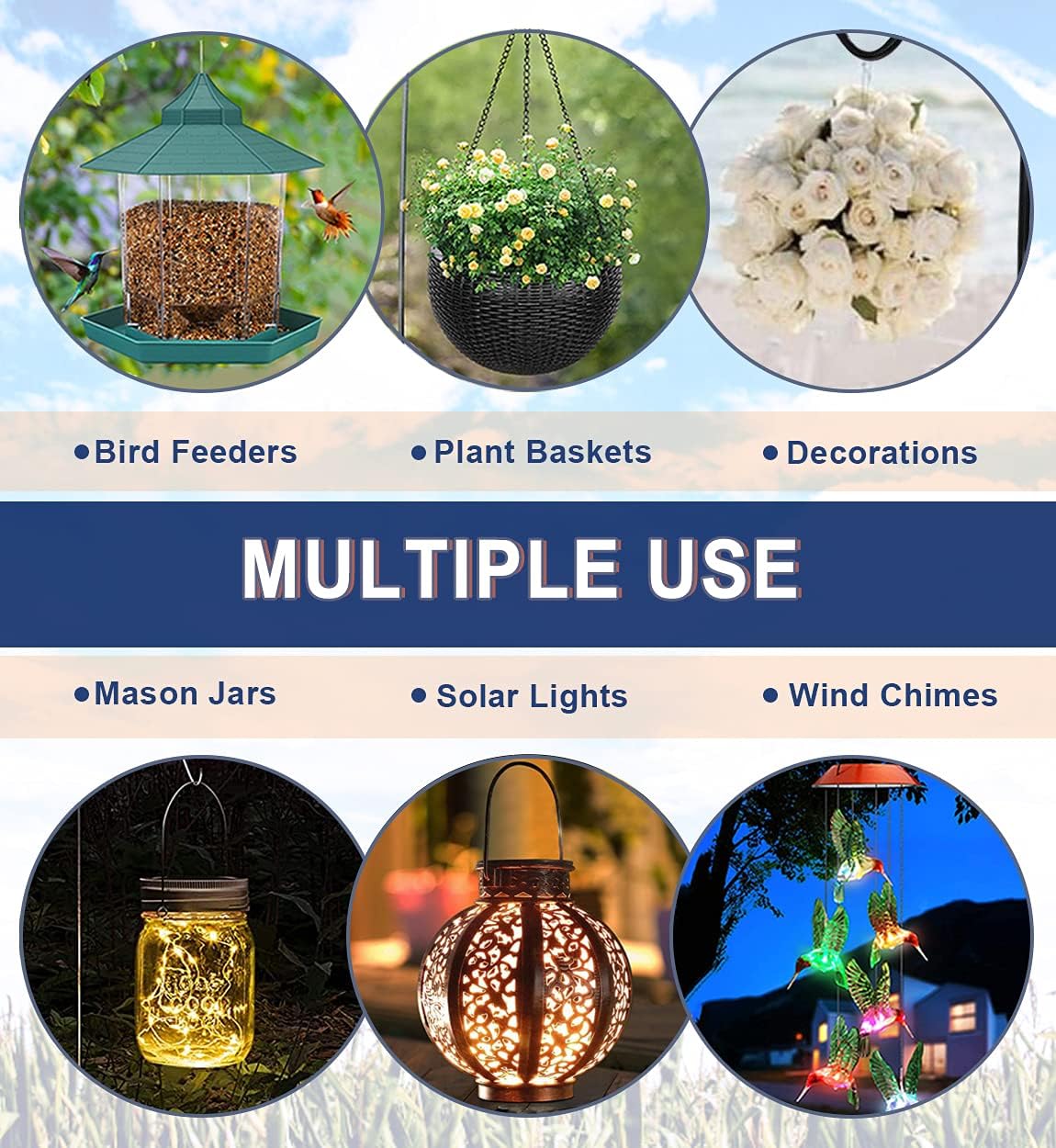 Shepherds Hook for Outdoor Bird Feeders Pole 92 Inch Tall, Adjustable Heavy Duty Garden Hanger Stake Pole with 5 Prong Base, Shiny Black (2 Packs)