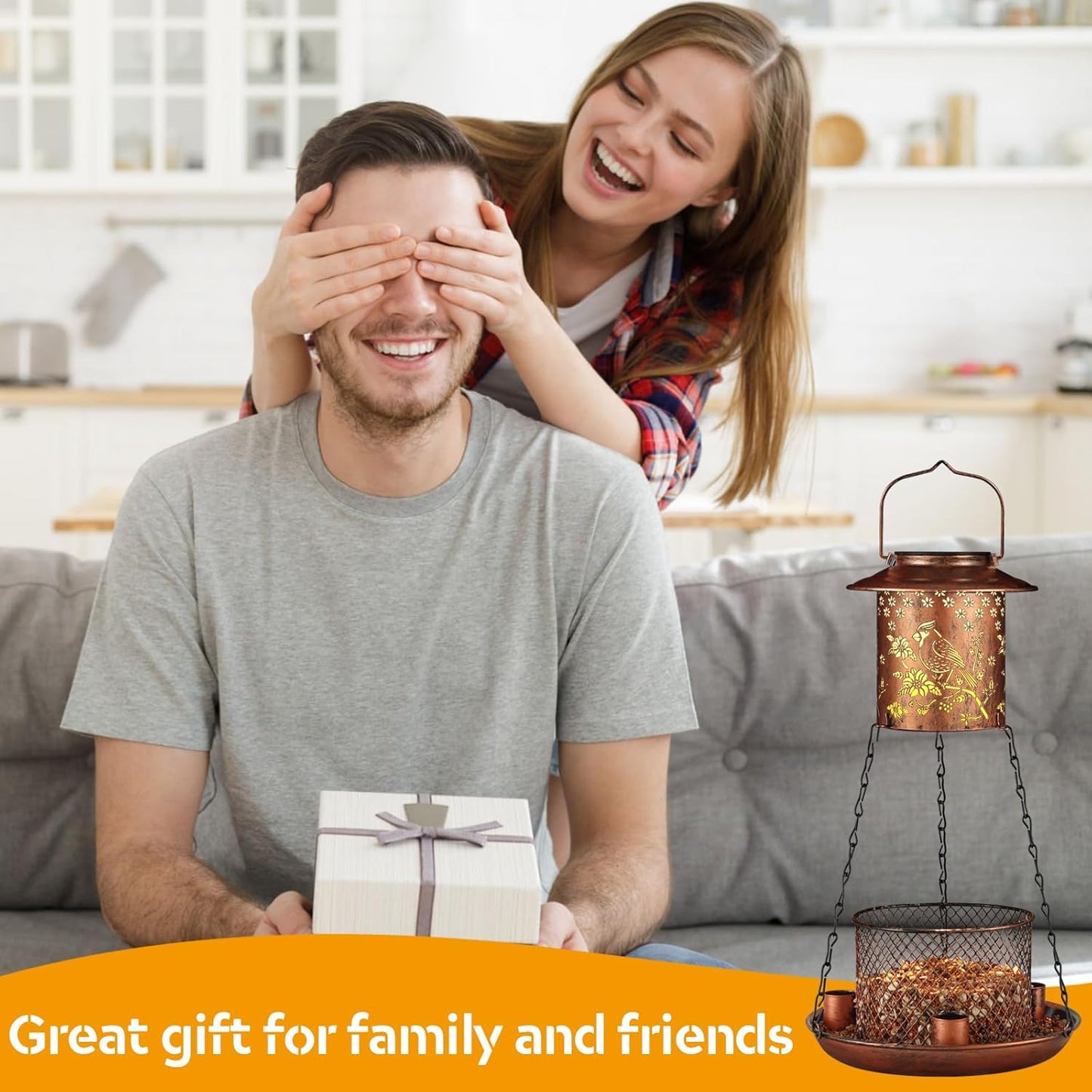 Cardinal Bird Feeder for Outdoor Gifts for Women Mom Grandma Hanging Metal Wild Birdfeeder Garden Solar Lantern Decor Lanterns Outside for Yard Patio Lawn Pathway Landscape