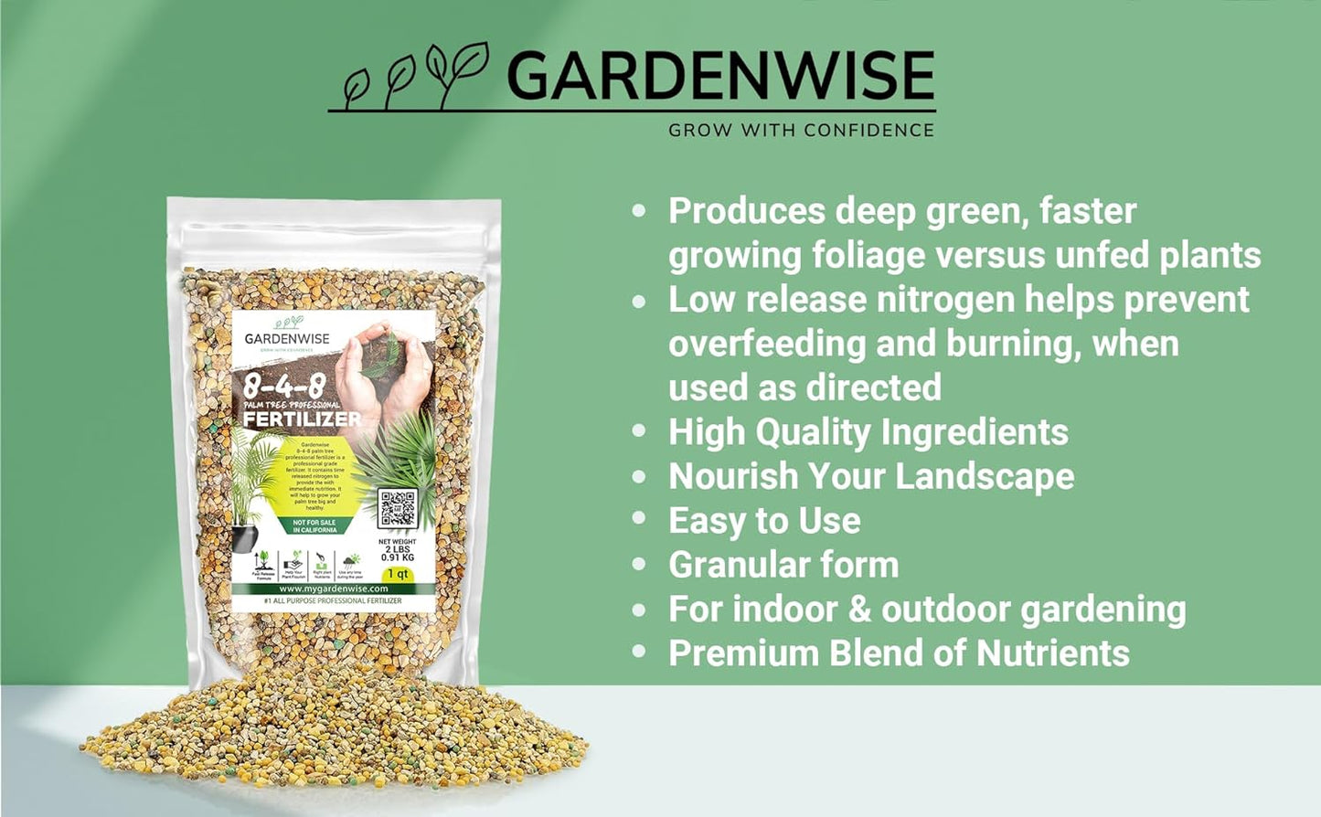 8-4-8 Professional Palm Tree Fertilizer Plant Food; for Indoor Potted Plants and Outdoor Landscape Palm Trees; Quick-Release Nitrogen Fertilizer and Continuous Feeding (5 QUARTS)