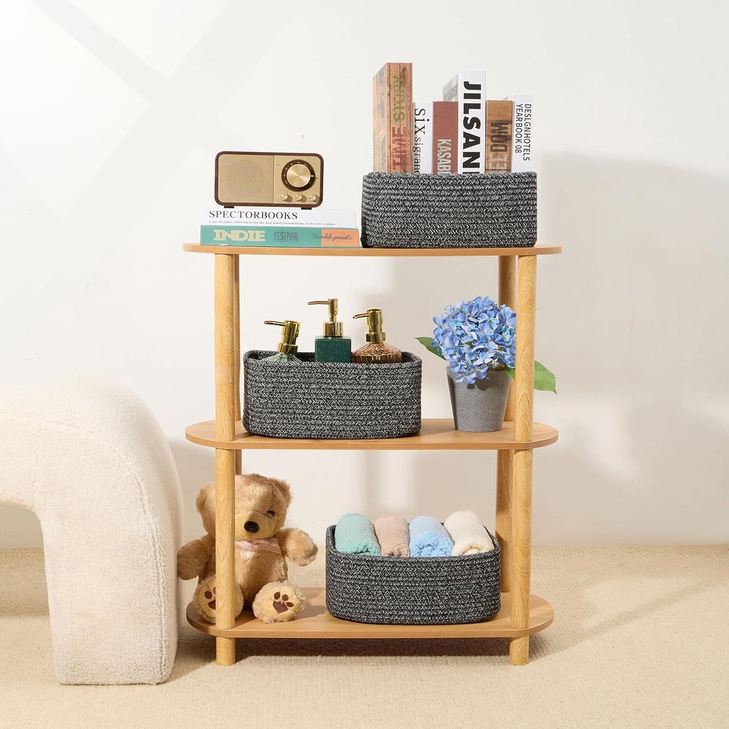 Small Storage Baskets for Organizing | Closet Organizer Bins | Shelf Toy Basket | Woven Rope Baskets | Cube Decorative Box | Shallow Basket | 11.5x7.5x4.7” | 3 Packs Dark Gray