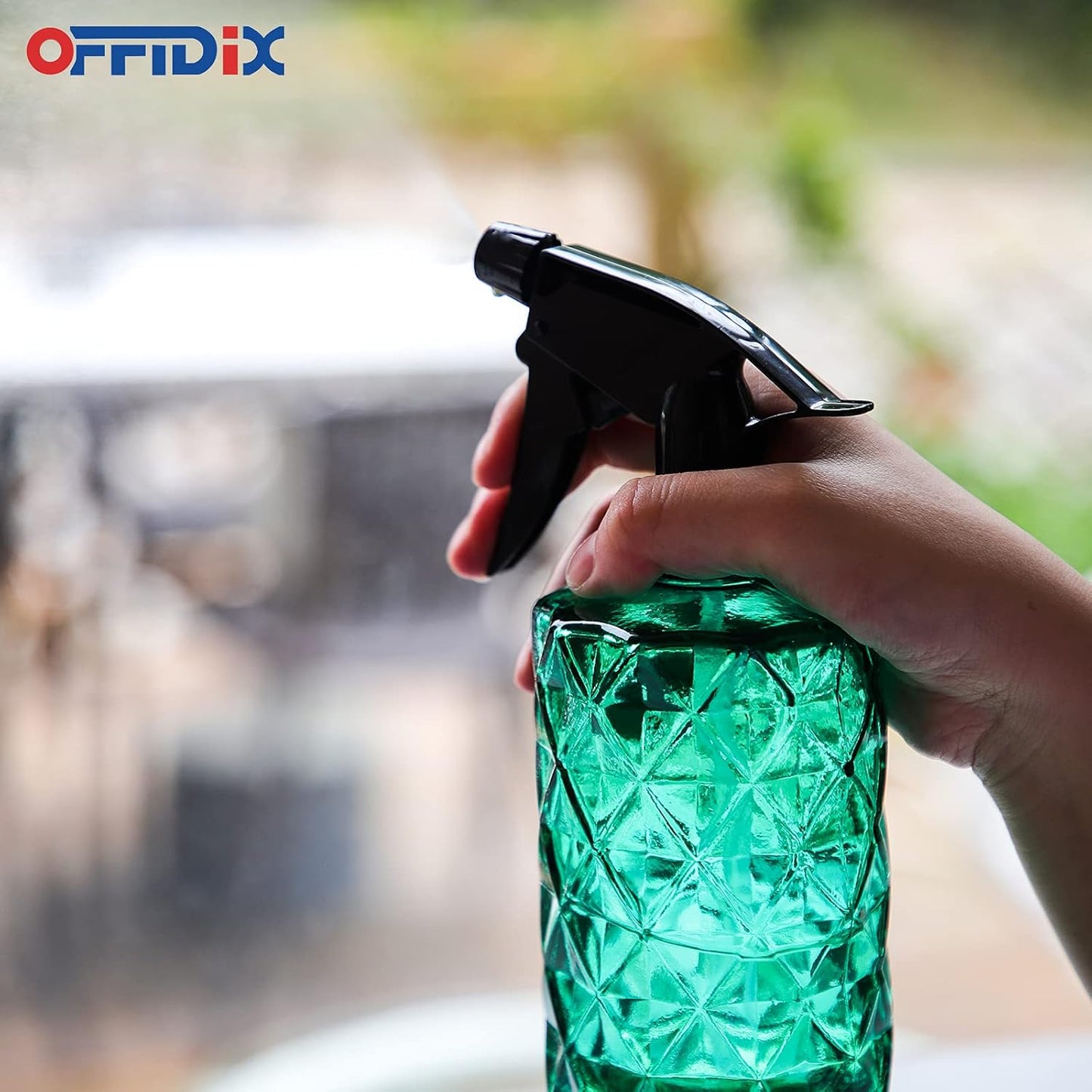OFFIDIX Fine Mist Plant Mister, Handheld Pressure Glass Spray Bottles, 0.35L/11.8oz Watering Can with Adjustable Nozzle for Outdoor Indoor Gardening and Cleaning Work (Green)