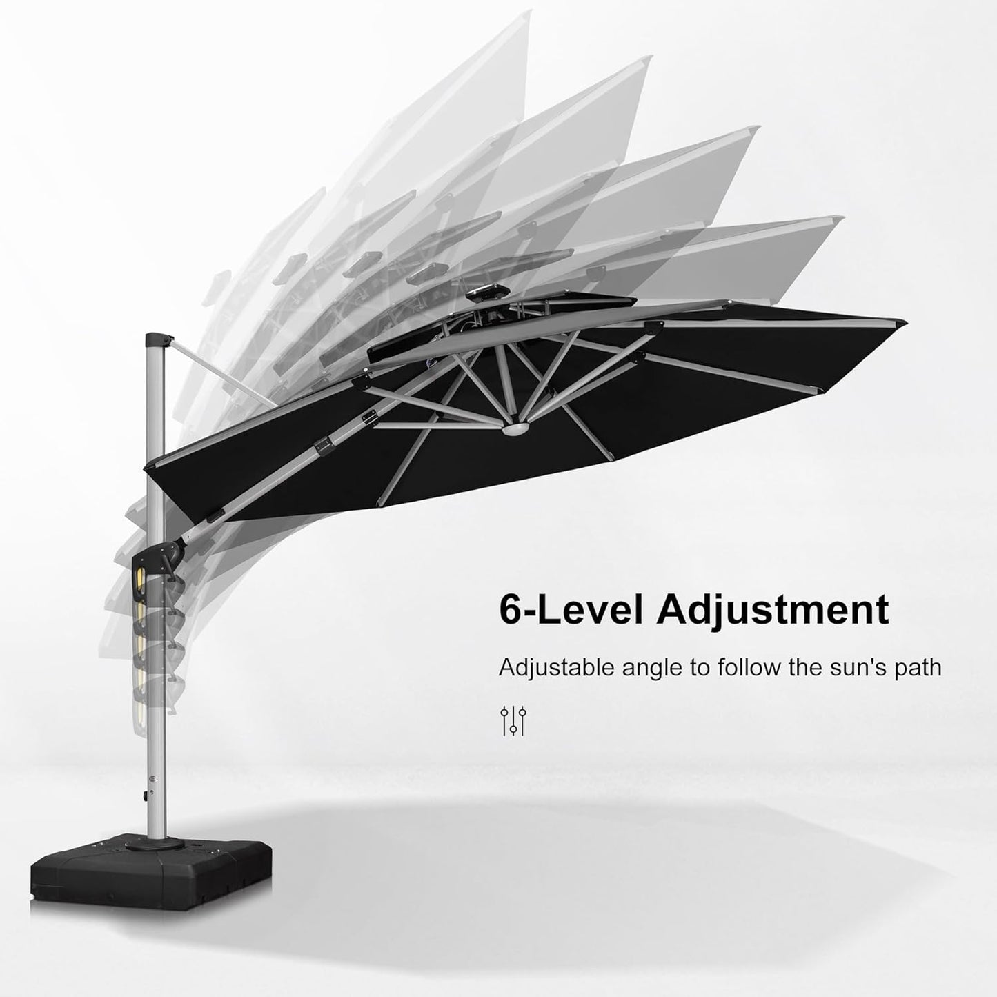 PURPLE LEAF 12ft Patio Umbrella With Base Solar powered LED Cantilever Umbrella with LED lights Windproof Outdoor Offset Umbrella for Garden Deck Pool Patio, Navy Blue