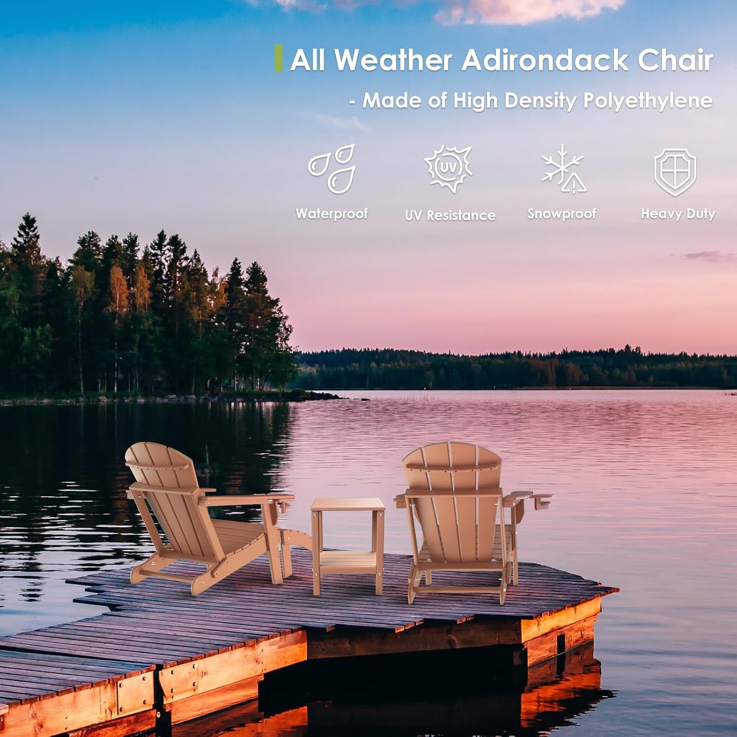 GREENVINES Folding-Adirondack-Chairs-Set-of-2 | HDPE Plastic | Fire Pit Chair | All Weather | Cup Holder | Teak | for Deck Backyard Patio Outdoor Garden