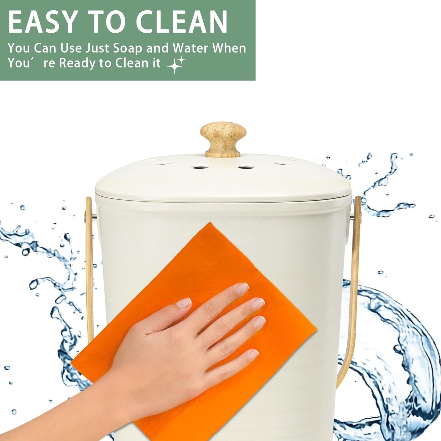 Vipush Bamboo Fiber Compost Bin with Lid Small Countertop Compost Bin Includes Charcoal Filter, Beige