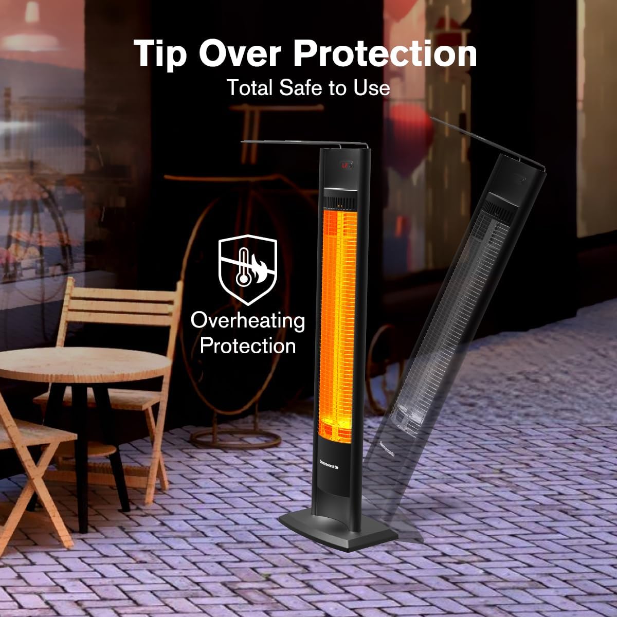 ThermoMate Outdoor Indoor Electric Patio Heater, 1500W 38.5" Portable Tower Infrared Heaer, IP55 Rated Space Radiant Heater with Remote, Timer, Tip-over Protection for Backyard, Restaurant & Garage