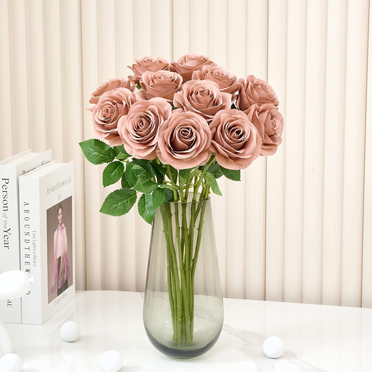 12Pcs Artificial Silk Flowers Fake Roses Flowers with Long Stems for Home Decor Wedding Baby Shower Party Centerpieces Decorations (Dusty Rose)