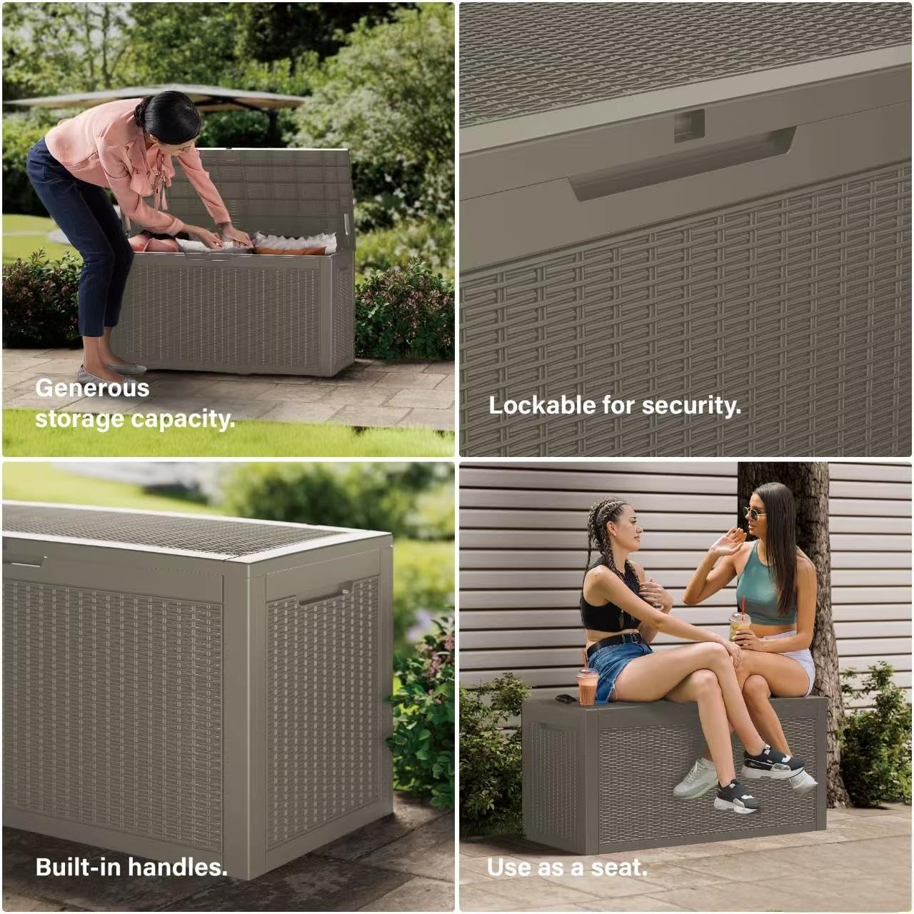 80 Gallon Resin Deck Box, Waterproof Outdoor Storage Bin for Patio Furniture, Pool Accessories, and Garden Tools, Lockable & UV-Resistant, Grey