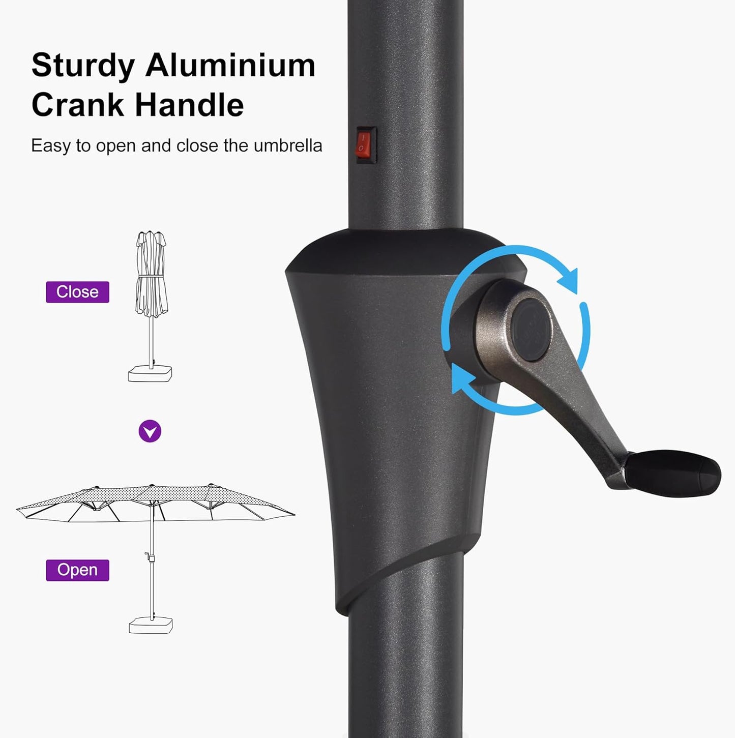 PURPLE LEAF 14ft Patio Umbrella with Solar Lights Outdoor Double-Side Market Umbrella with Base Included Rectangle Table Umbrella for Pool Garden Backyard, Grey