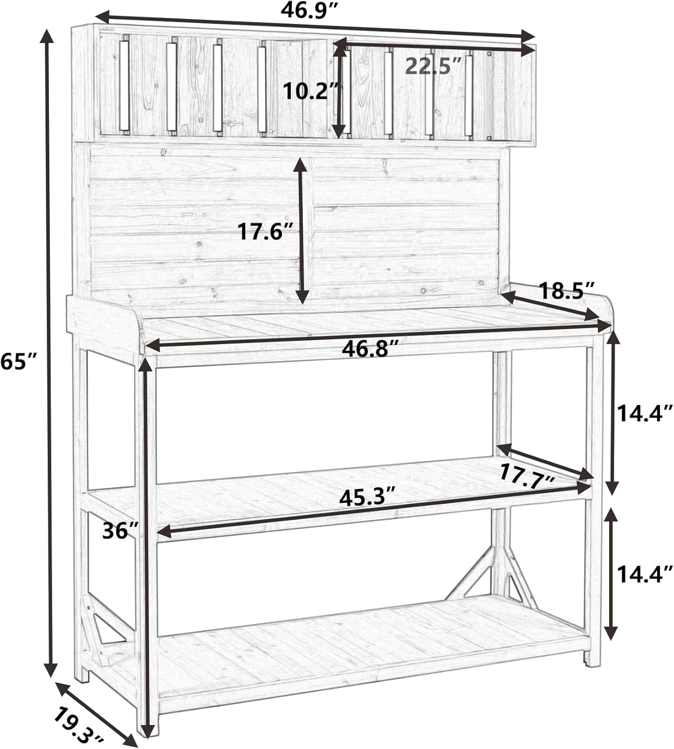 Merax 65" Large Wooden Farmhouse Rustic Outdoor Potting Bench Table with 4 Storage Shelves and Side Hook, Patio Workstation, for Garden, Backyard, Green