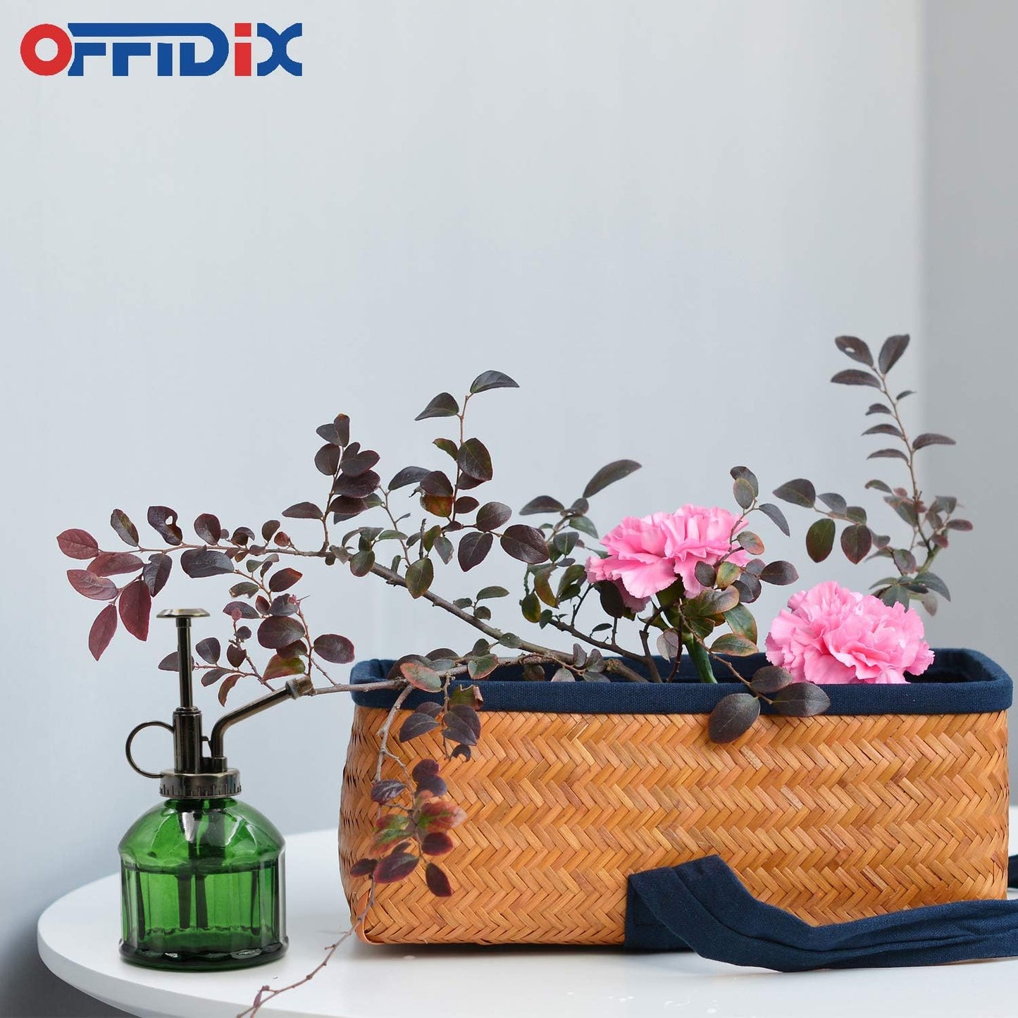 OFFIDIX Glass Plant Mister, 6.3 Inches Tall Vintage Style Spritzer Bronze Plastic Top Pump One Hand Watering Can Indoor Plant Spray Bottle for Garden, Plants, Cleaning (Dark Green)