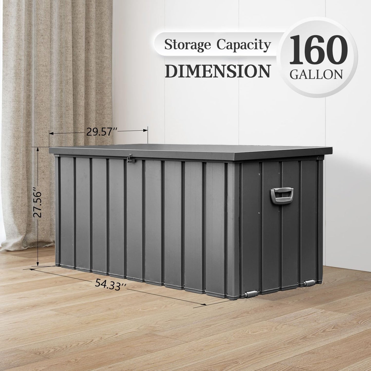 Domi 160-Gallon Outdoor Storage Box – Waterproof, Lockable Storage Cabinet for Patio Furniture, Garden Tools & Pool Supplies – Large Metal Storage for Cushions, Toys & More